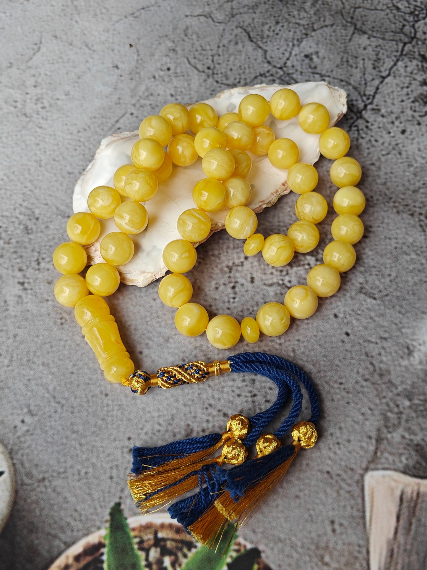 Butterscotch Tiger Natural Amber Rosary 45 Beads 13.5 mm