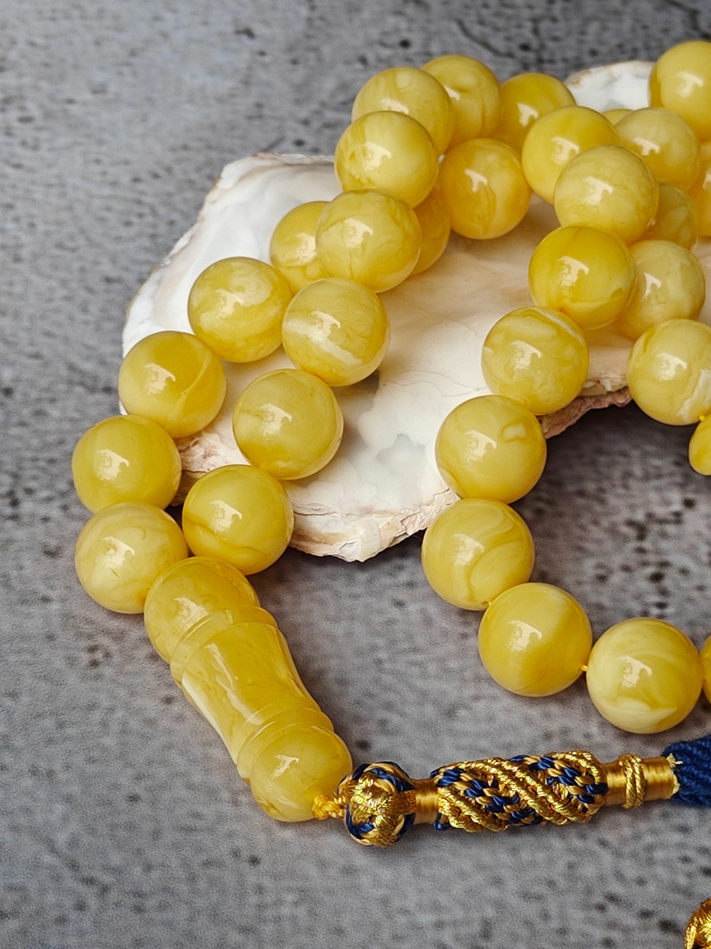 Butterscotch Tiger Natural Amber Rosary 45 Beads 13.5 mm