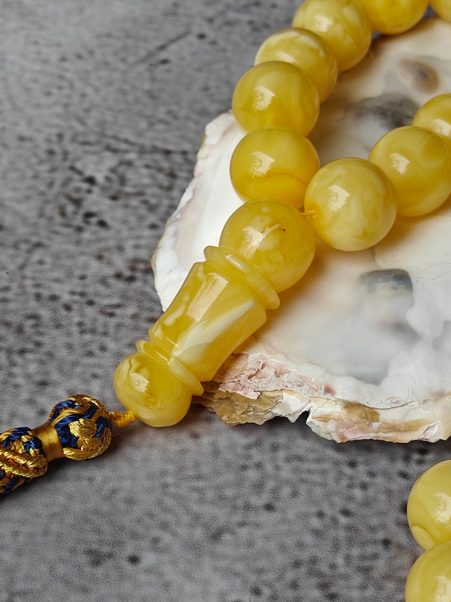 Butterscotch Tiger Natural Amber Rosary 45 Beads 13.5 mm
