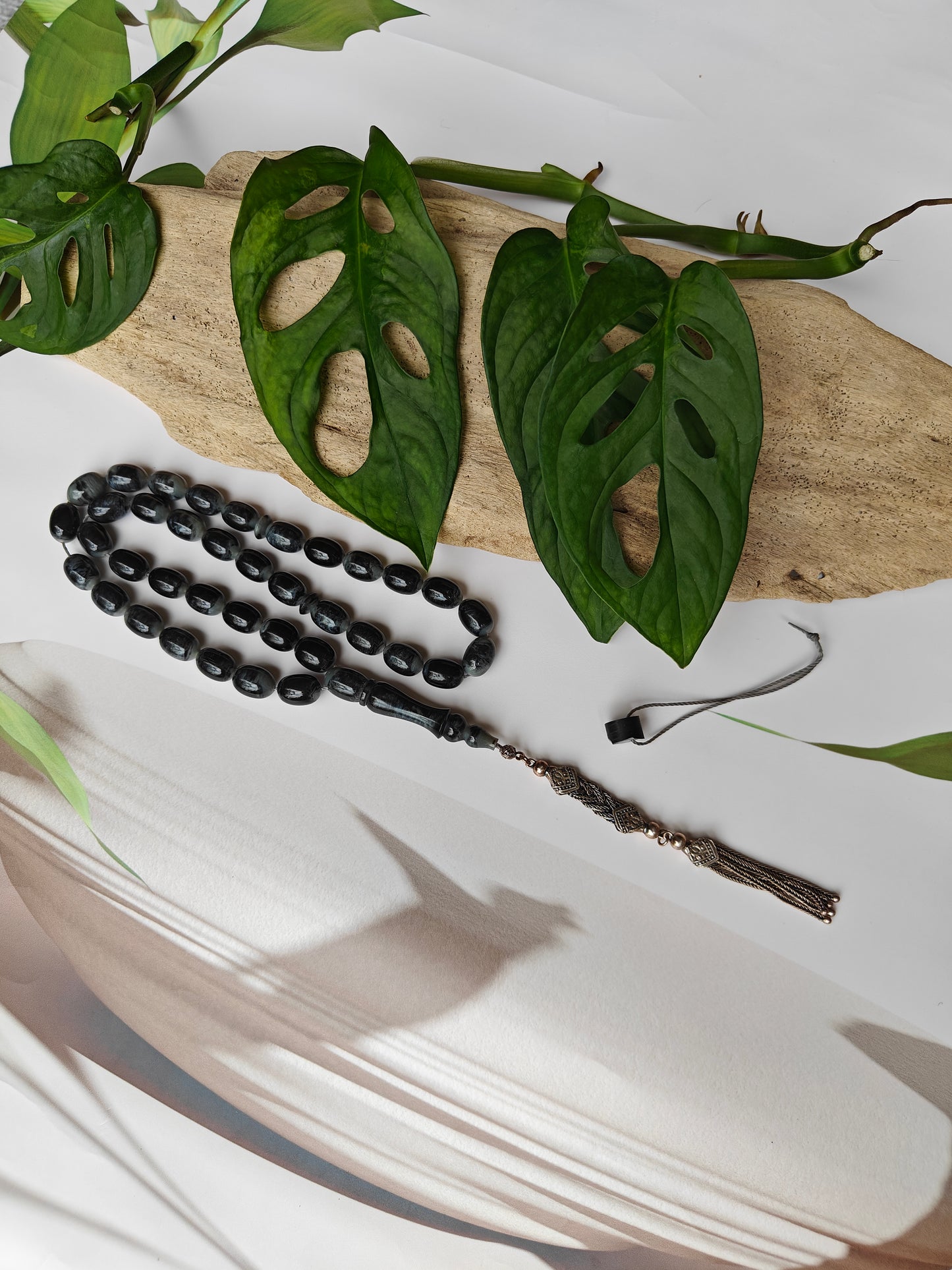 French Galalith in Storm Pattern Tasbih 37 Beads Barrel Shape