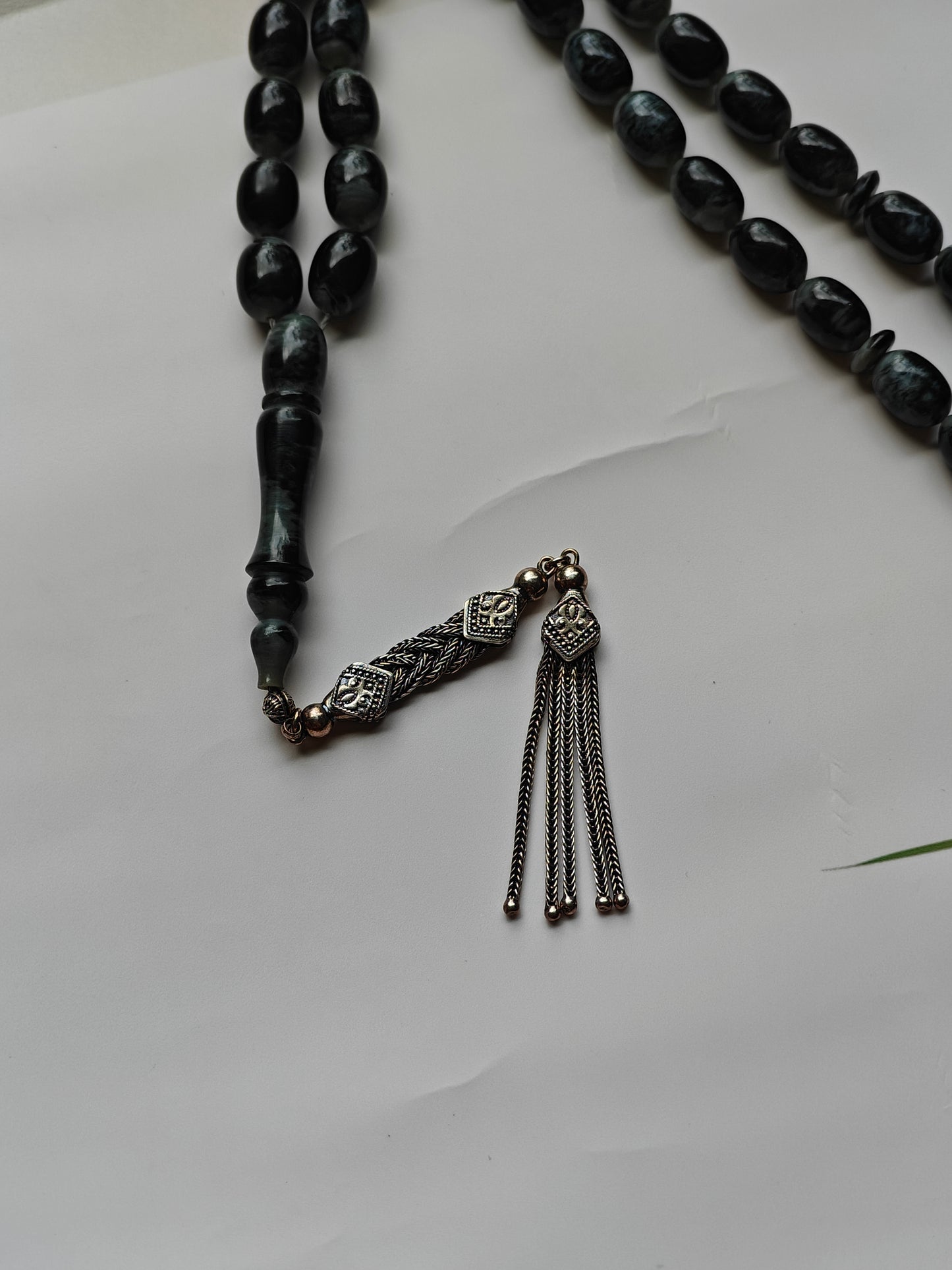 French Galalith in Storm Pattern Tasbih 37 Beads Barrel Shape