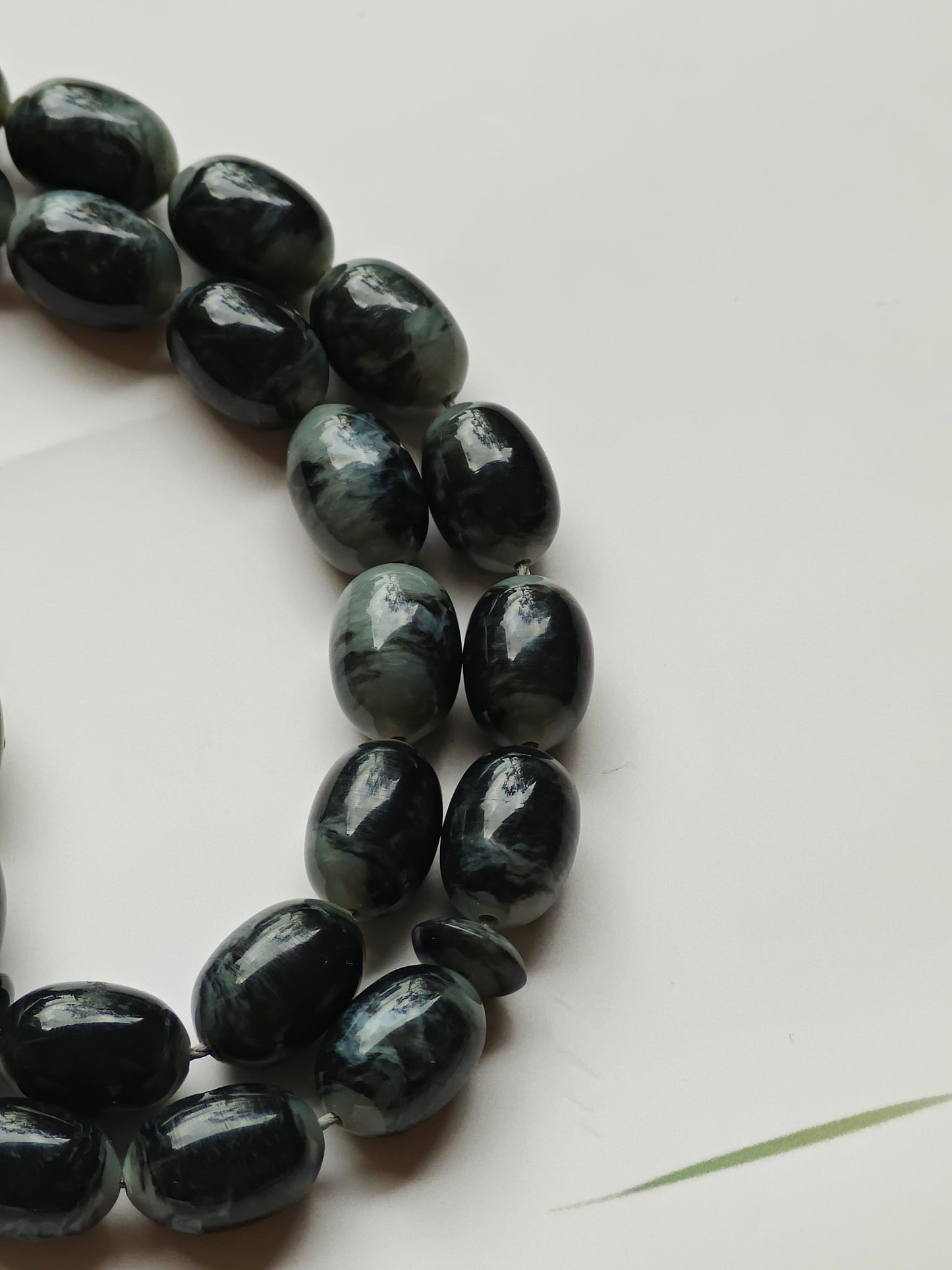 French Galalith in Storm Pattern Tasbih 37 Beads Barrel Shape
