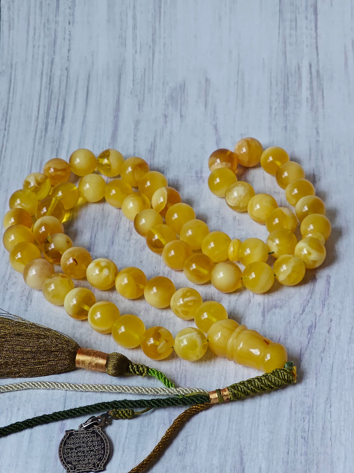 Large Natural Amber Tasbih with Multiple Color Patterns 82g 55 Beads