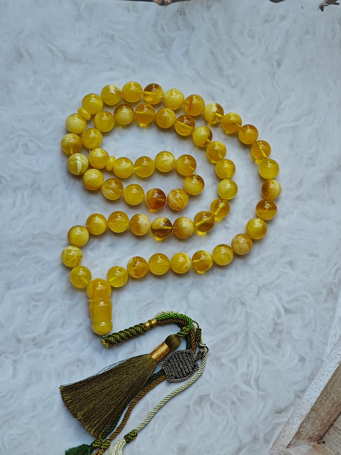 Large Natural Amber Tasbih with Multiple Color Patterns 82g 55 Beads