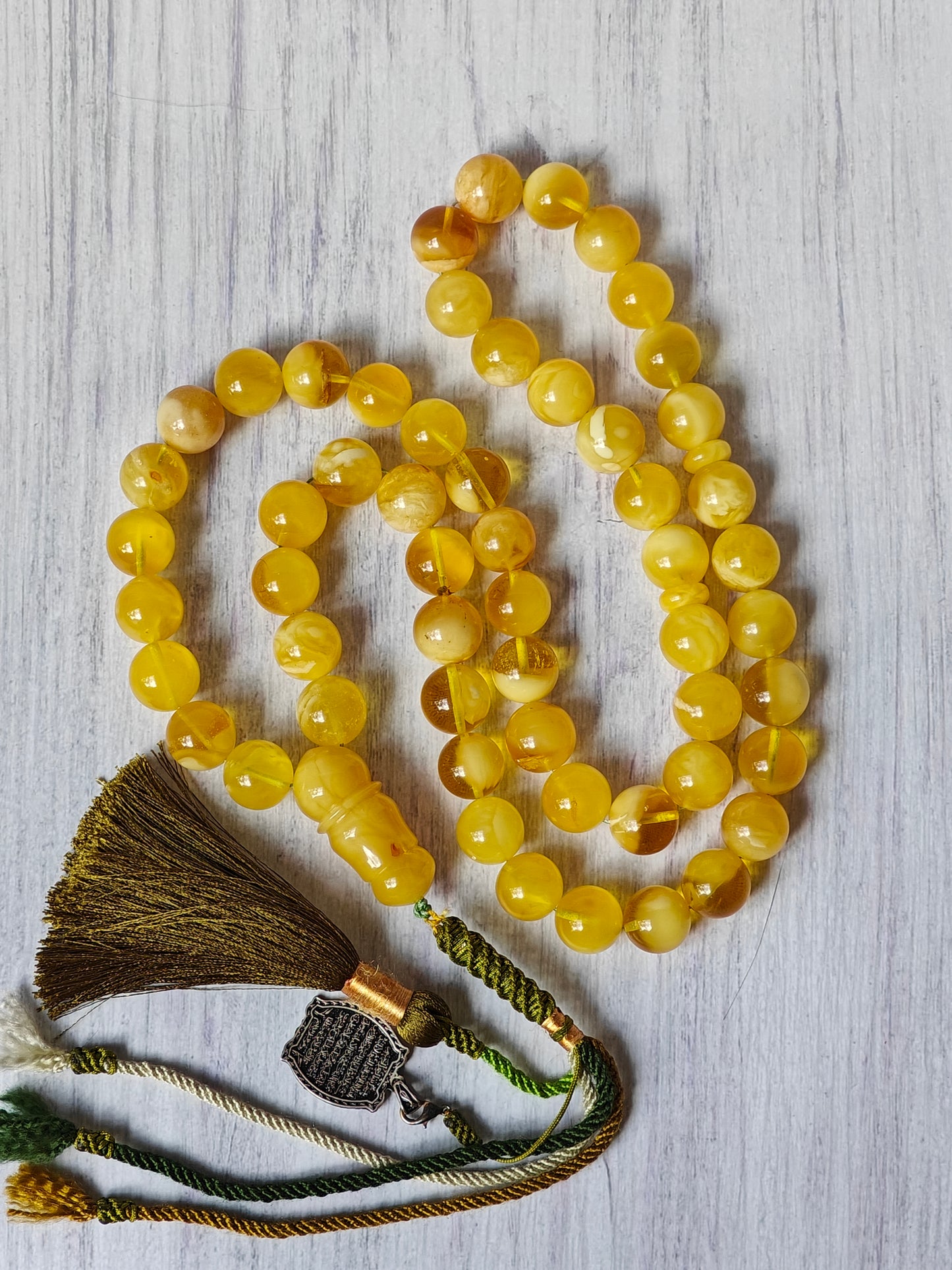 Large Natural Amber Tasbih with Multiple Color Patterns 82g 55 Beads