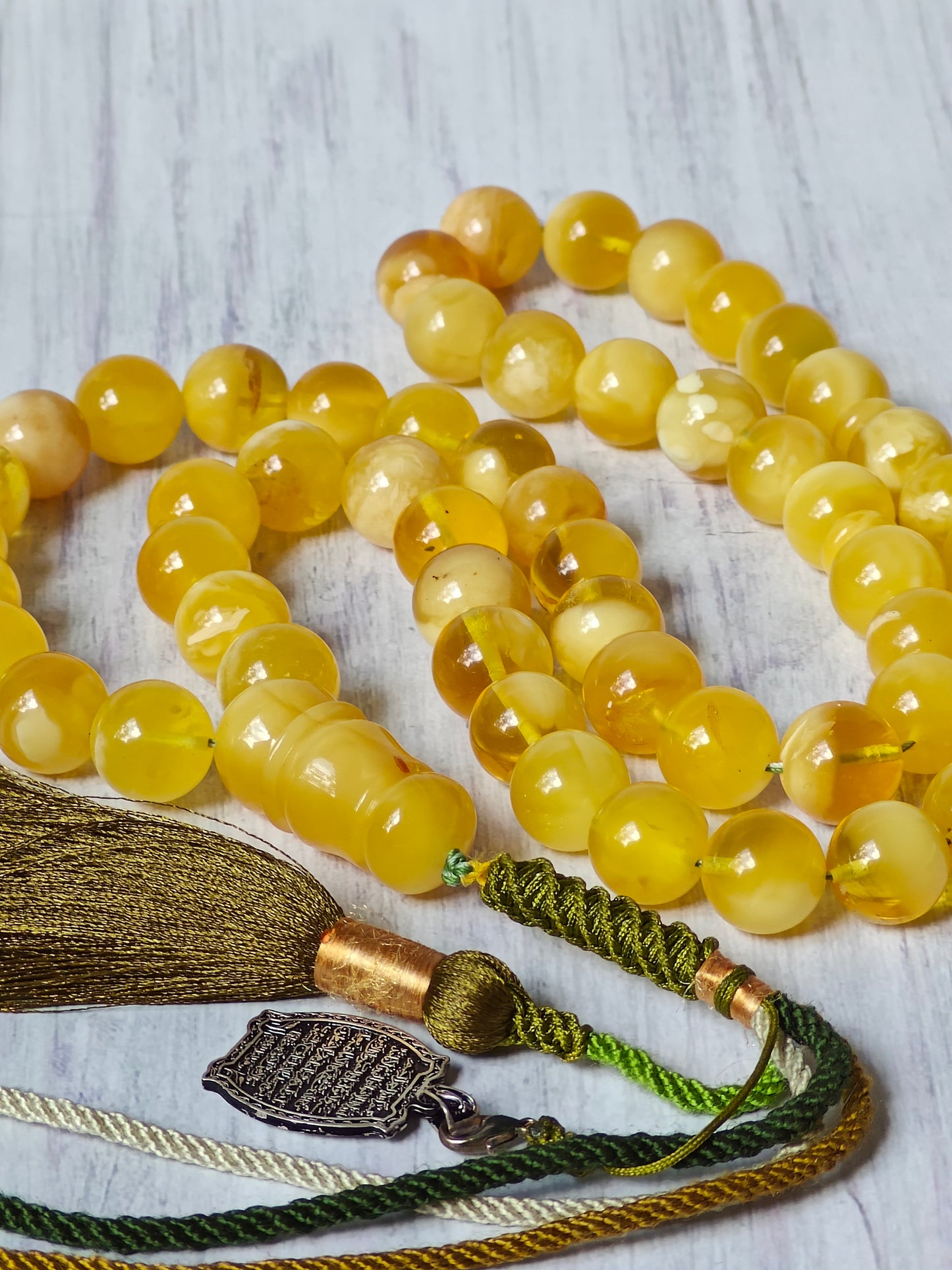 Large Natural Amber Tasbih with Multiple Color Patterns 82g 55 Beads