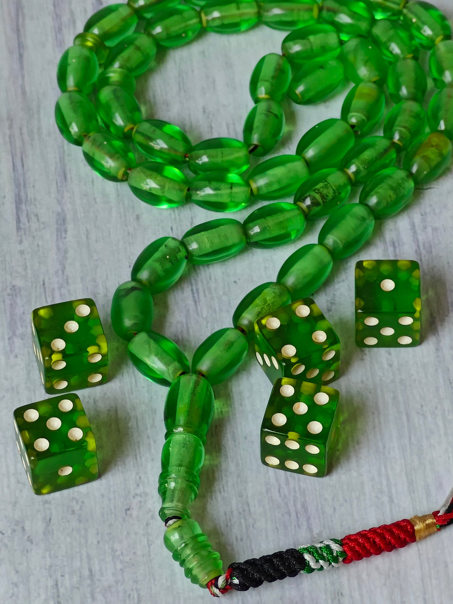 Pocket Size 7-Up Green American Bakelite Rosary 45 Beads