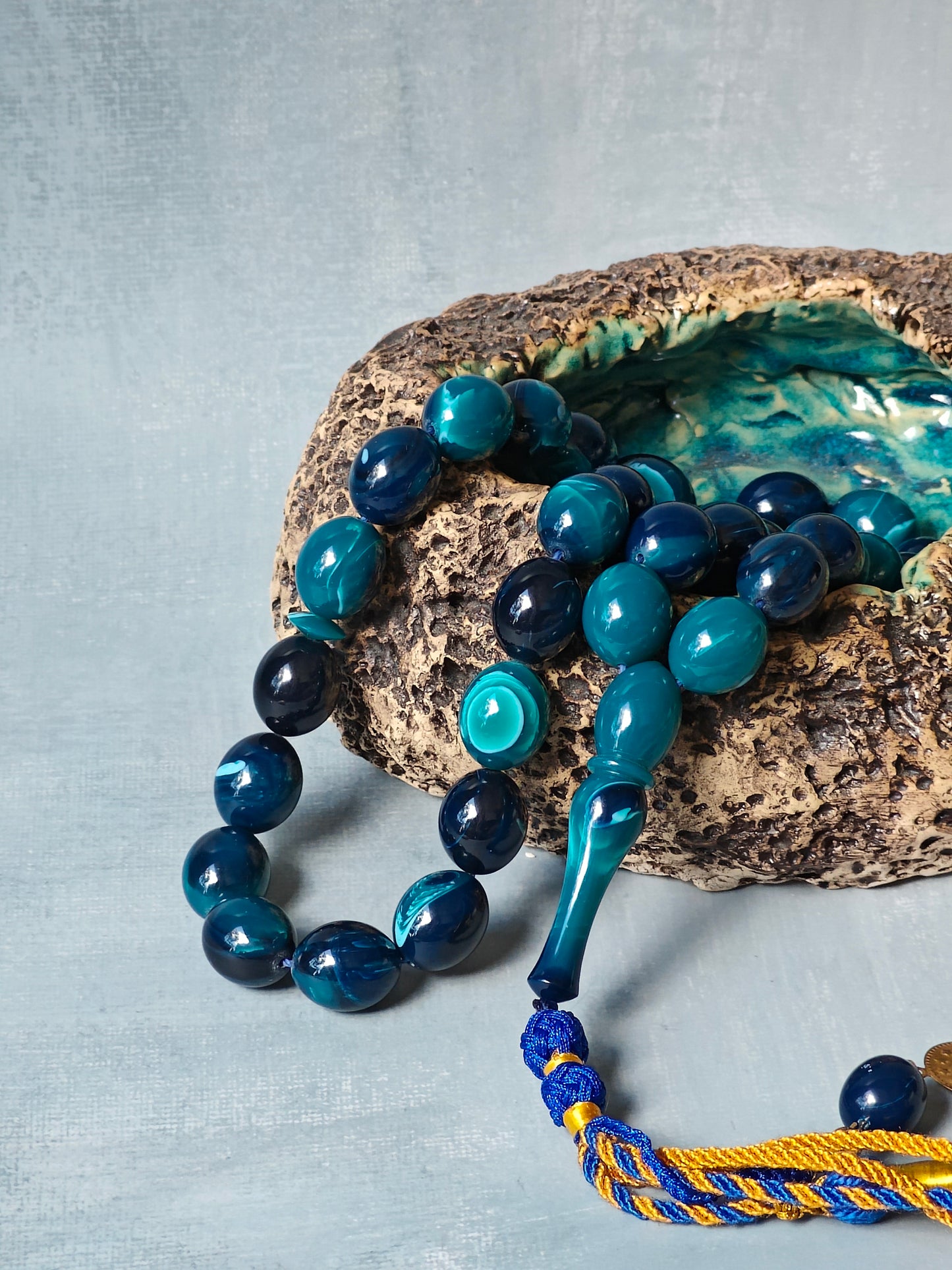 Olive Shaped Blue Moon Bakelite Tasbih 33 Beads Newly Crafted