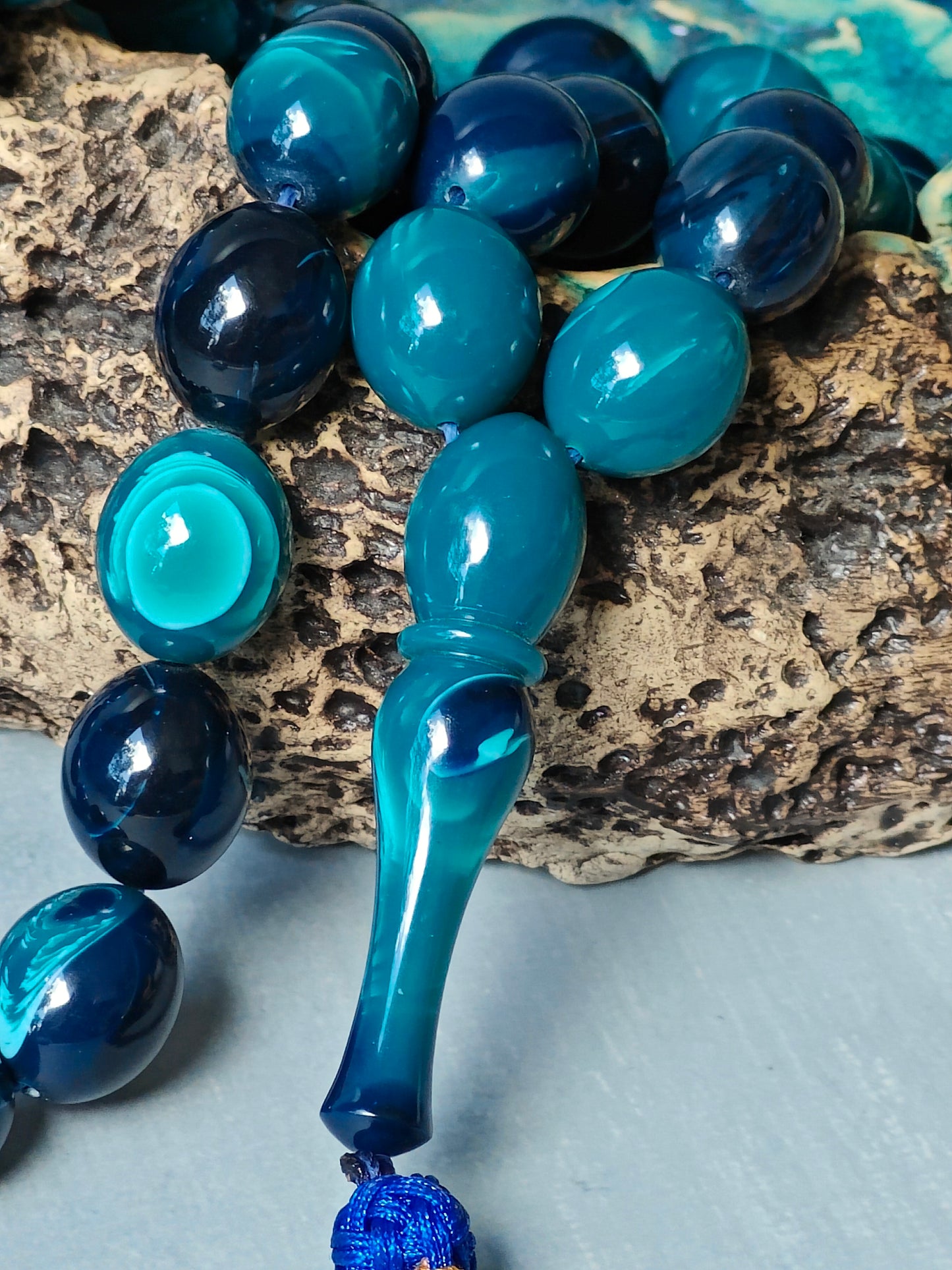 Olive Shaped Blue Moon Bakelite Tasbih 33 Beads Newly Crafted
