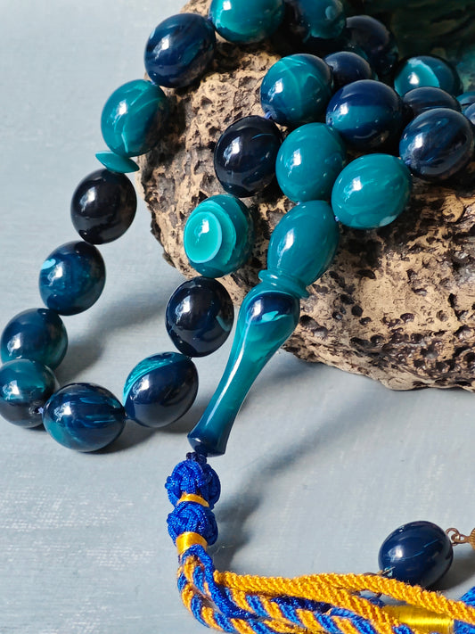 Olive Shaped Blue Moon Bakelite Tasbih 33 Beads Newly Crafted