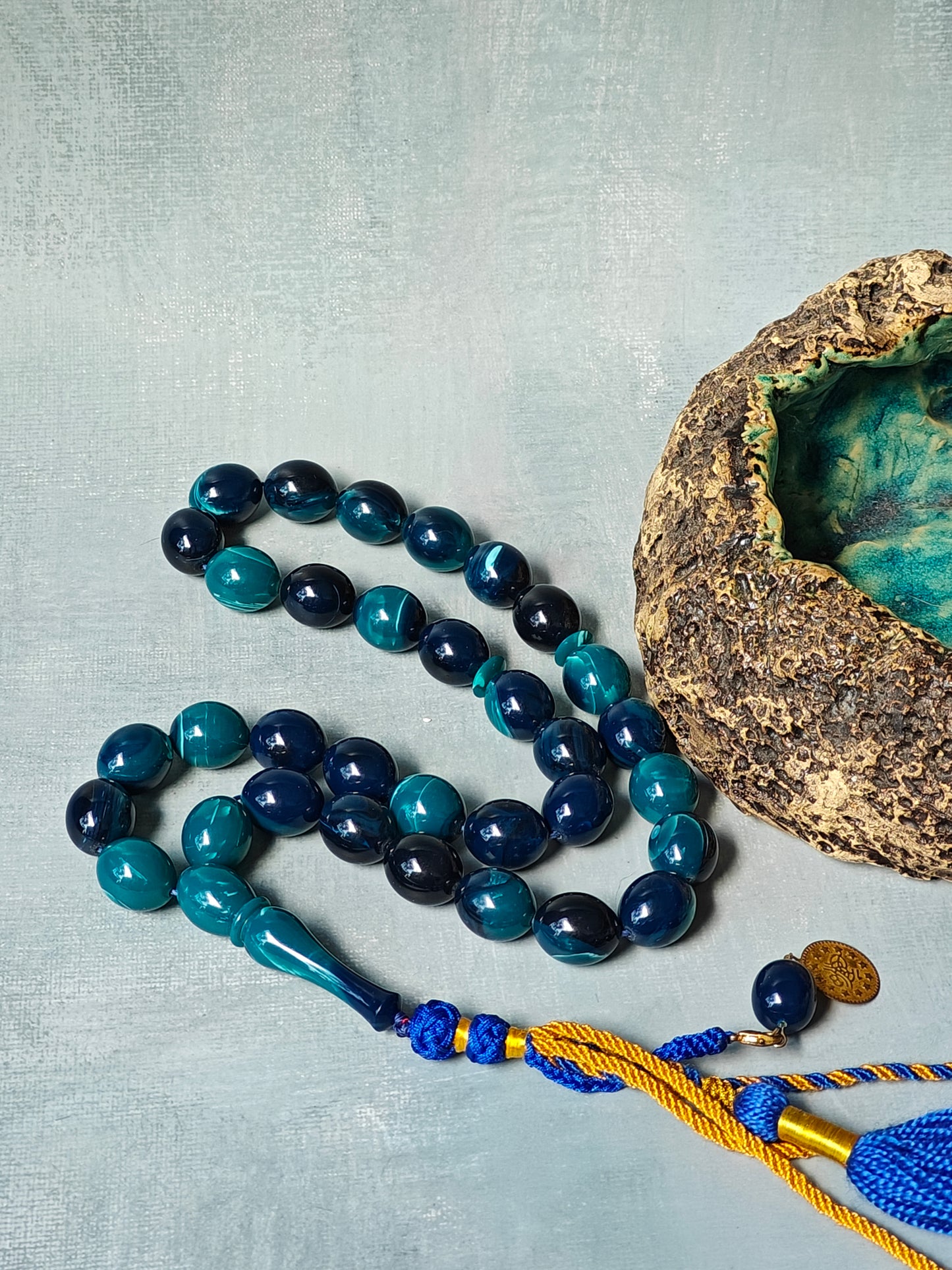 Olive Shaped Blue Moon Bakelite Tasbih 33 Beads Newly Crafted
