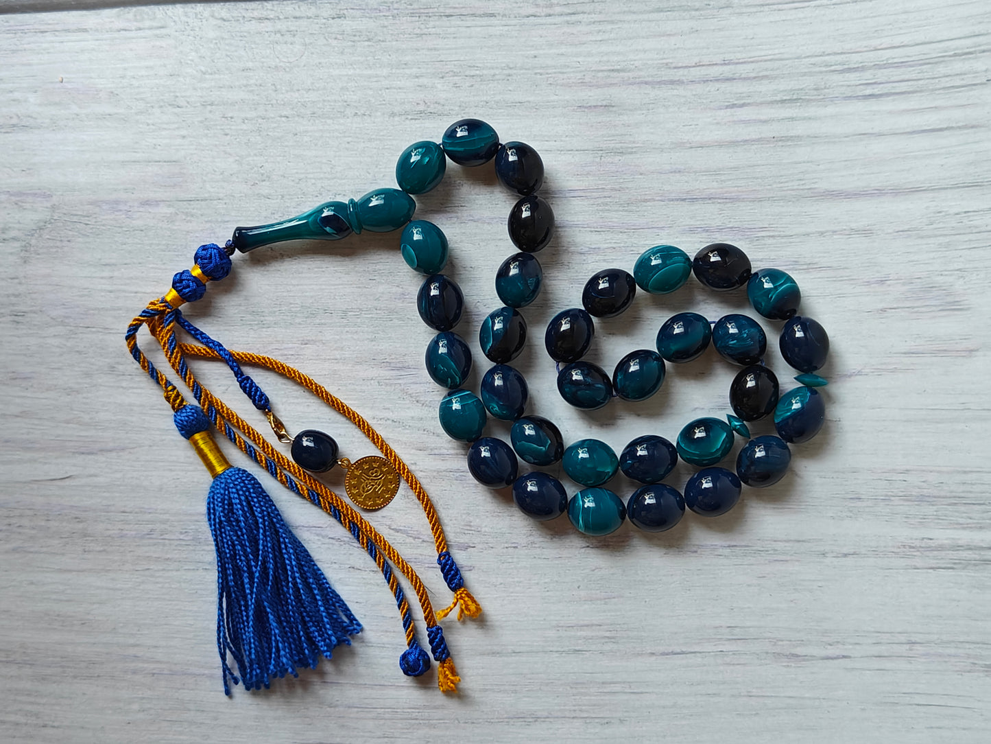 Olive Shaped Blue Moon Bakelite Tasbih 33 Beads Newly Crafted
