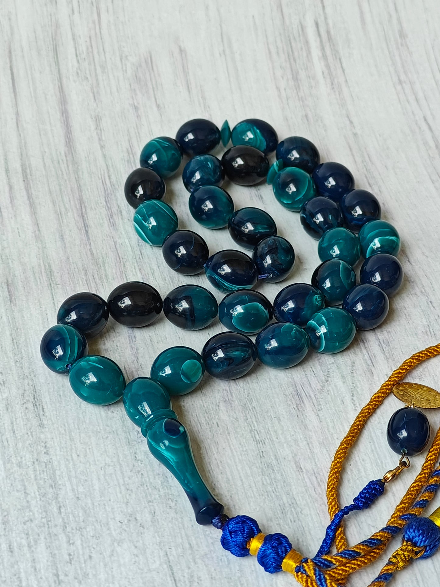 Olive Shaped Blue Moon Bakelite Tasbih 33 Beads Newly Crafted