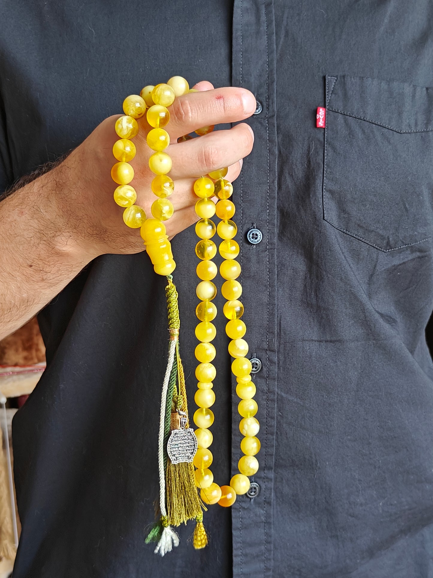 Large Natural Amber Tasbih with Multiple Color Patterns 82g 55 Beads