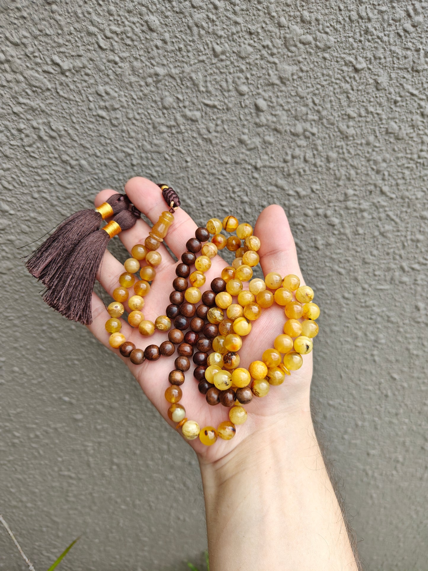 Marbled Amber and Kokka Wood Tasbih 99 Beads 9.5-10 mm
