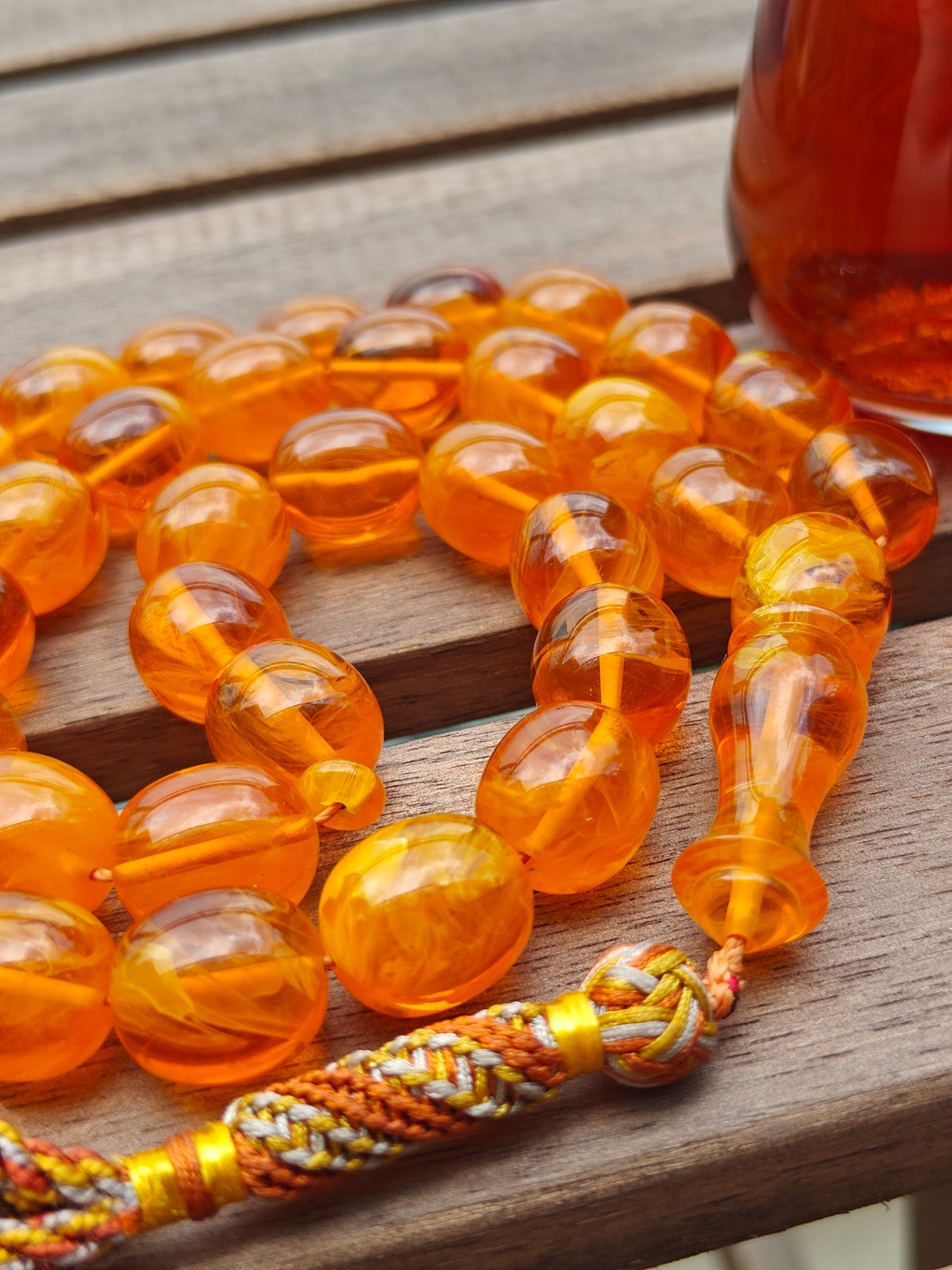 Rare Orange Catalin Bakelite Olive Shape Rosary 35 Beads