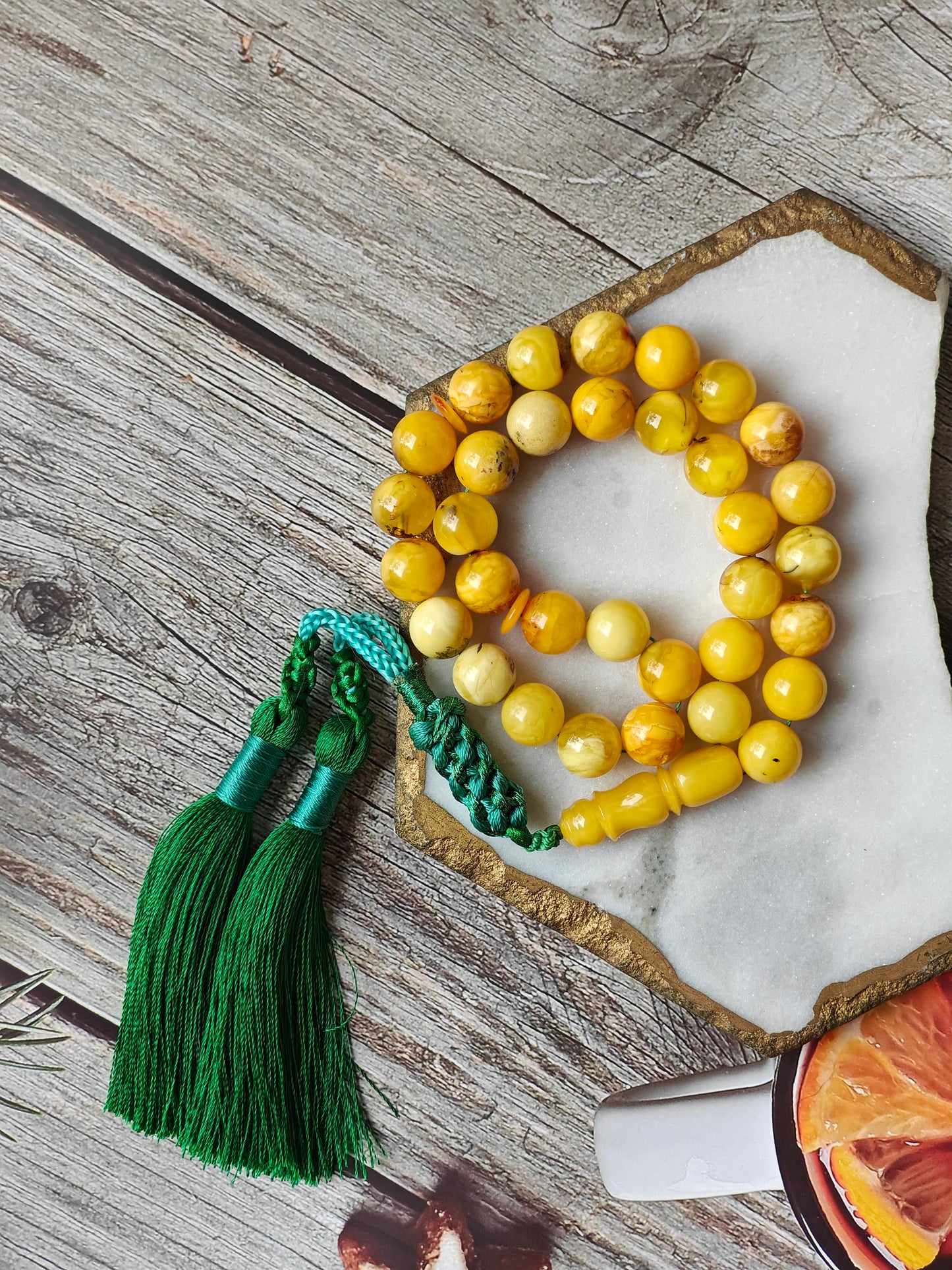 Raw Multicolor Marble Amber Tasbih 33 Beads with Natural Debris