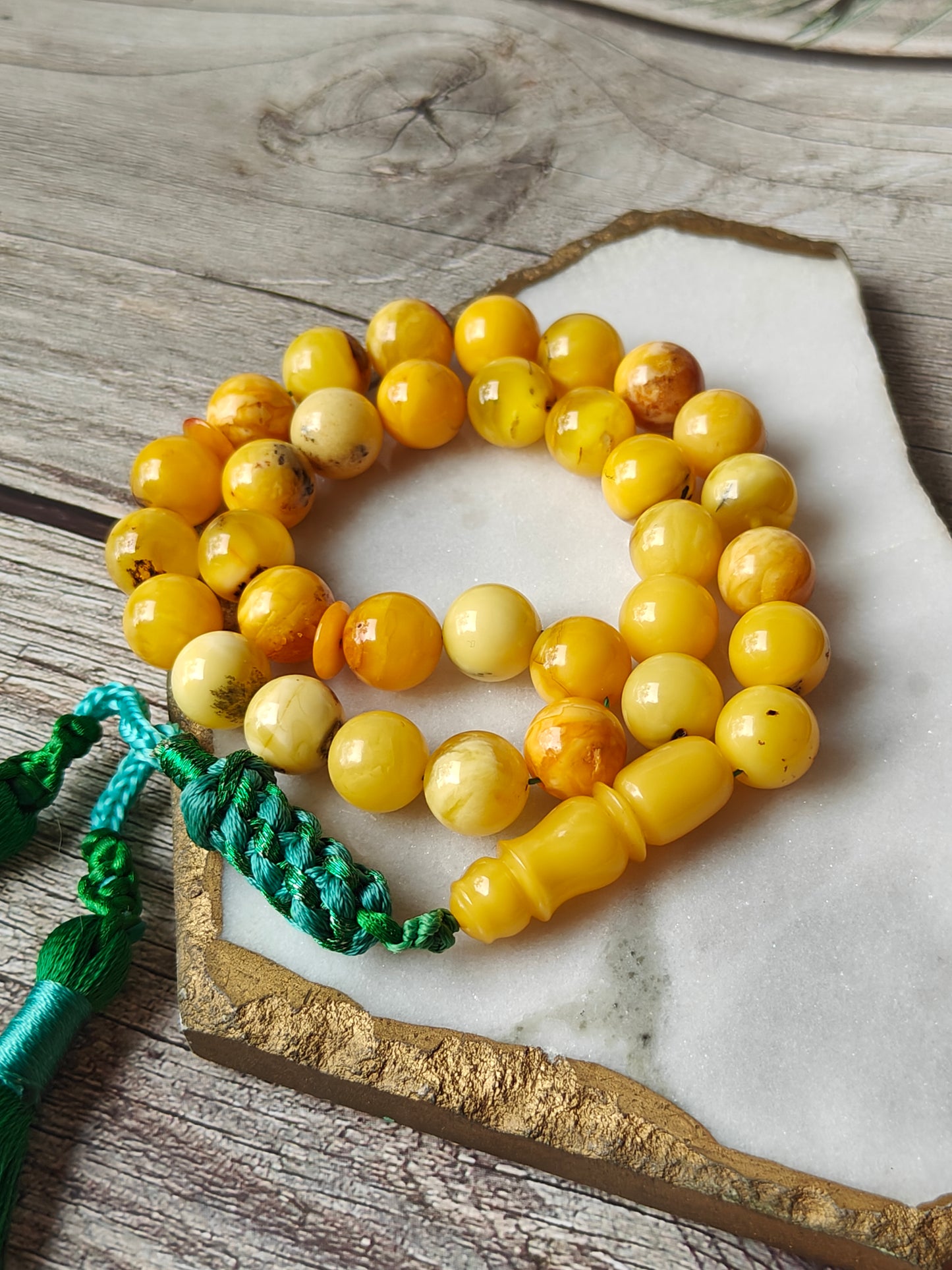 Raw Multicolor Marble Amber Tasbih 33 Beads with Natural Debris