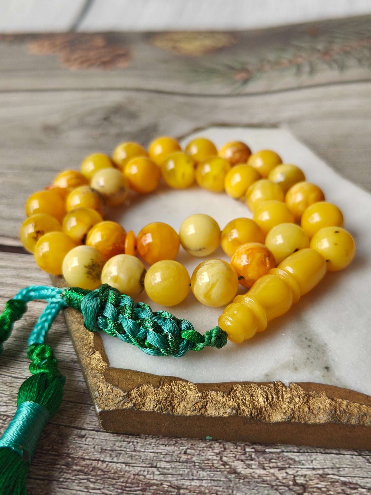 Raw Multicolor Marble Amber Tasbih 33 Beads with Natural Debris