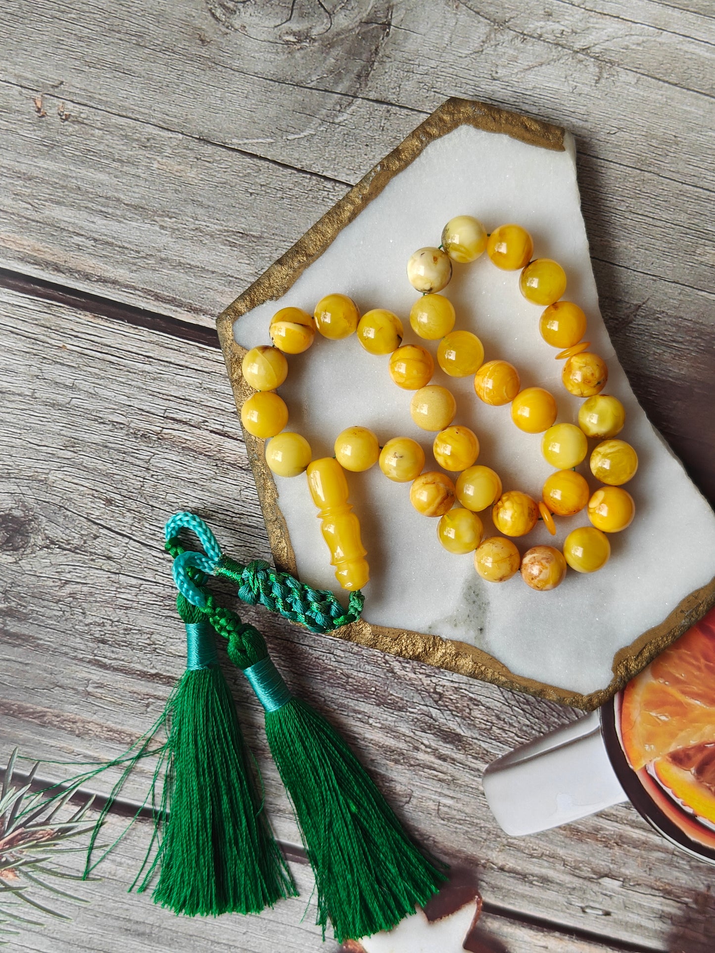 Raw Multicolor Marble Amber Tasbih 33 Beads with Natural Debris