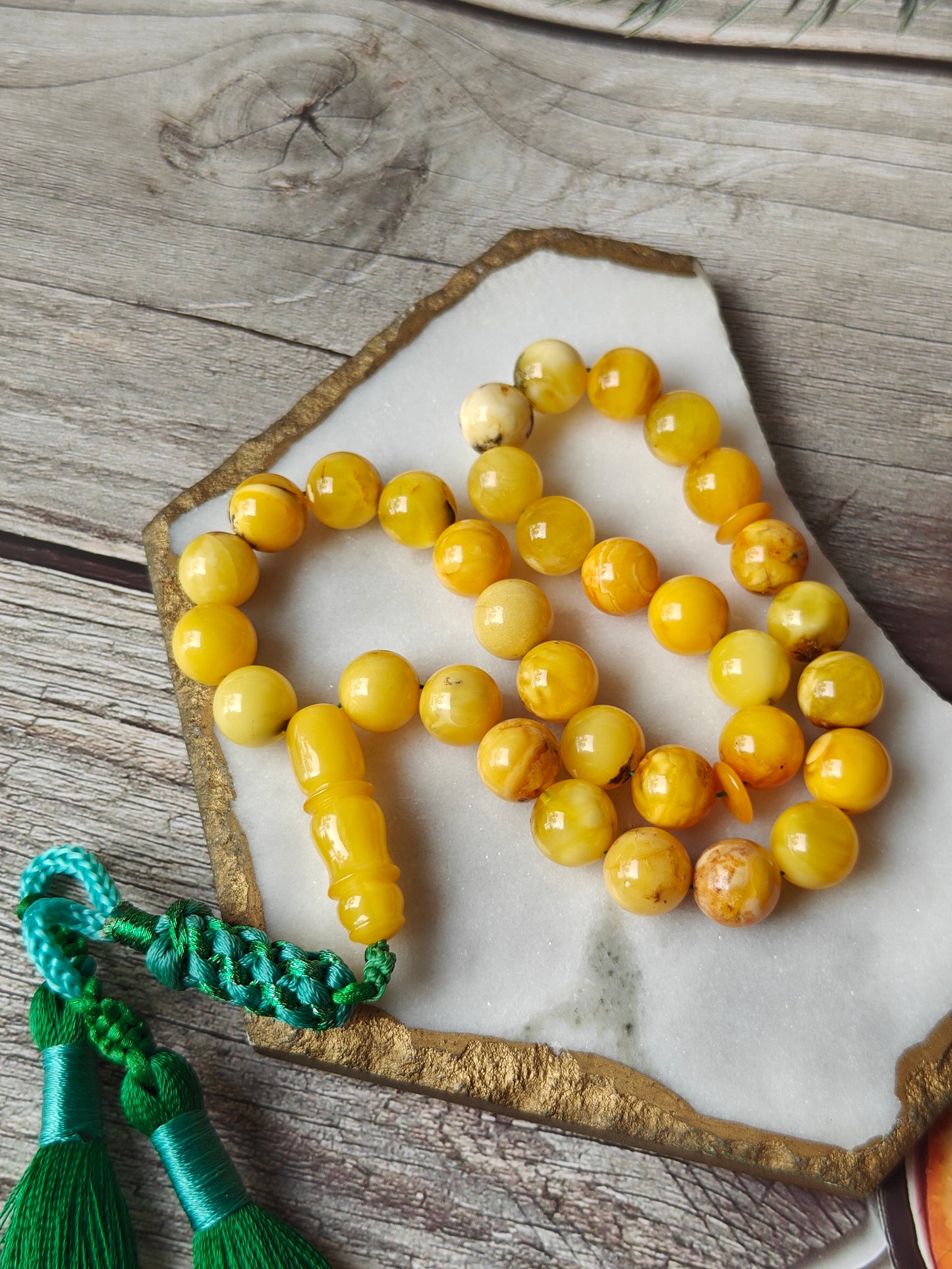 Raw Multicolor Marble Amber Tasbih 33 Beads with Natural Debris