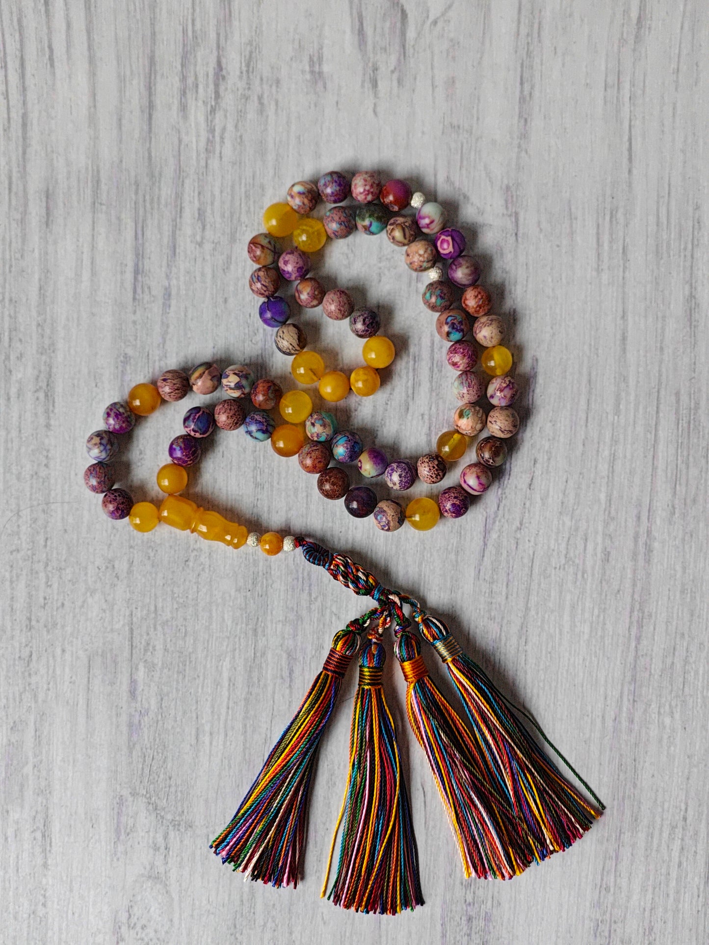 Natural Aged Honey Amber and Imperial Jasper Rosary 66 Beads