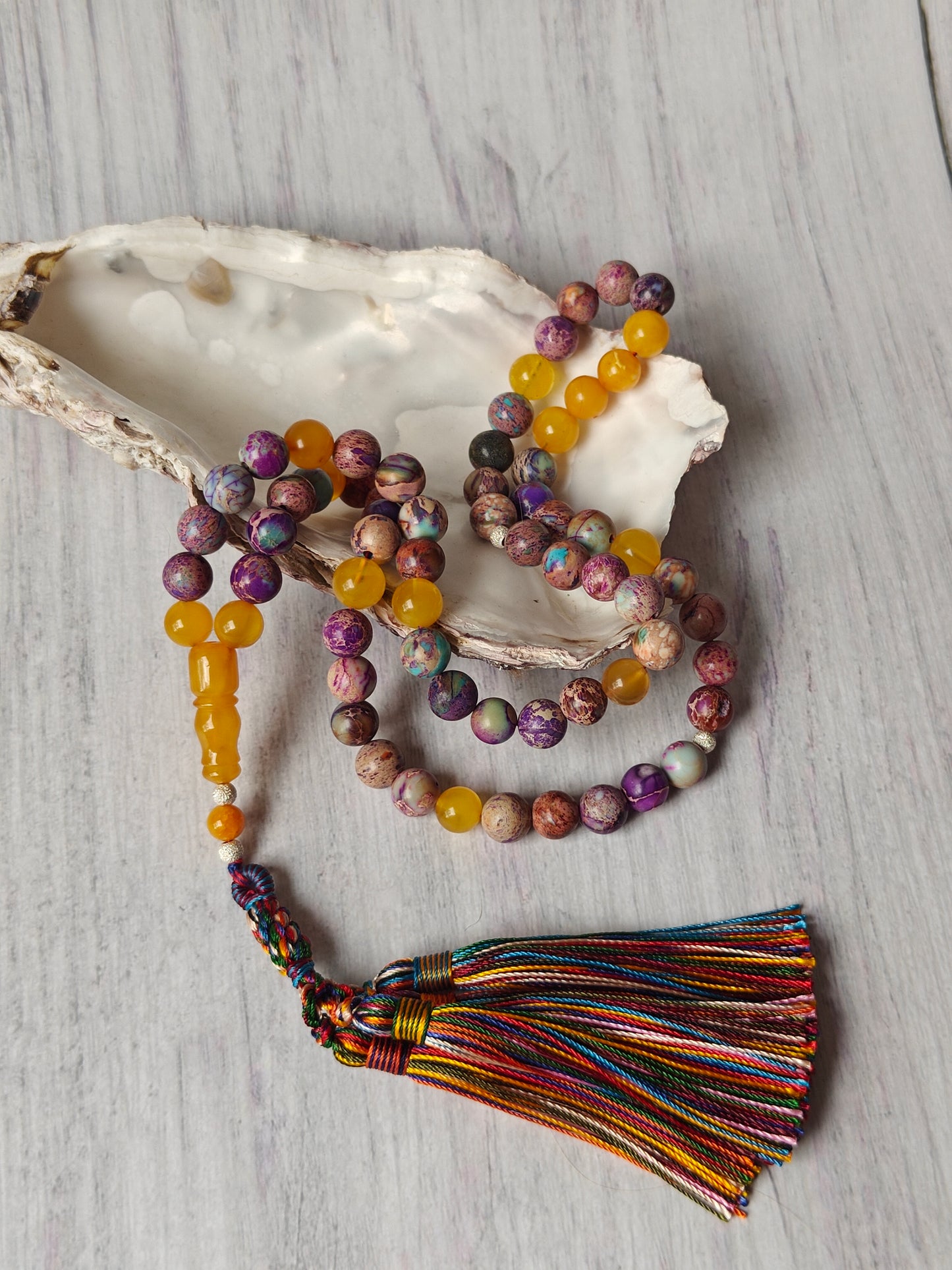 Natural Aged Honey Amber and Imperial Jasper Rosary 66 Beads