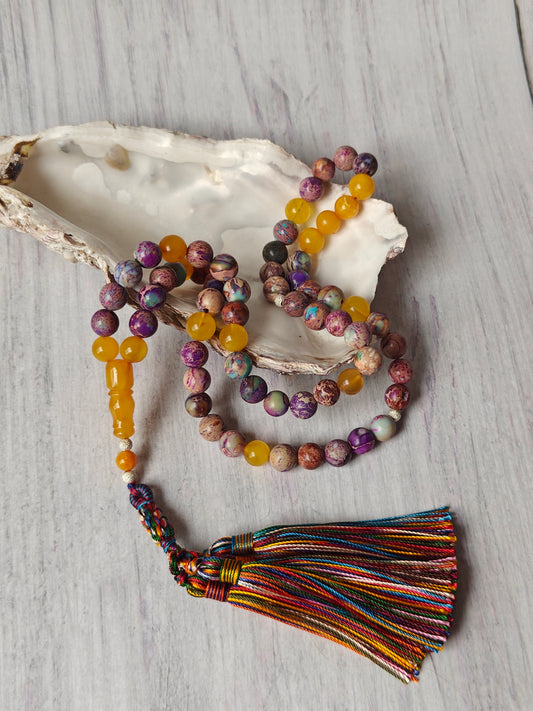 Natural Aged Honey Amber and Imperial Jasper Rosary 66 Beads