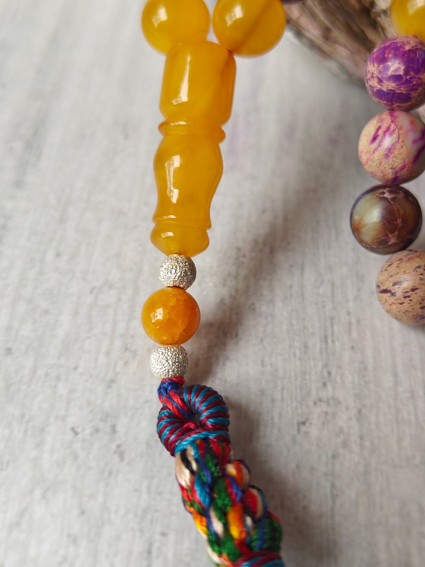 Natural Aged Honey Amber and Imperial Jasper Rosary 66 Beads