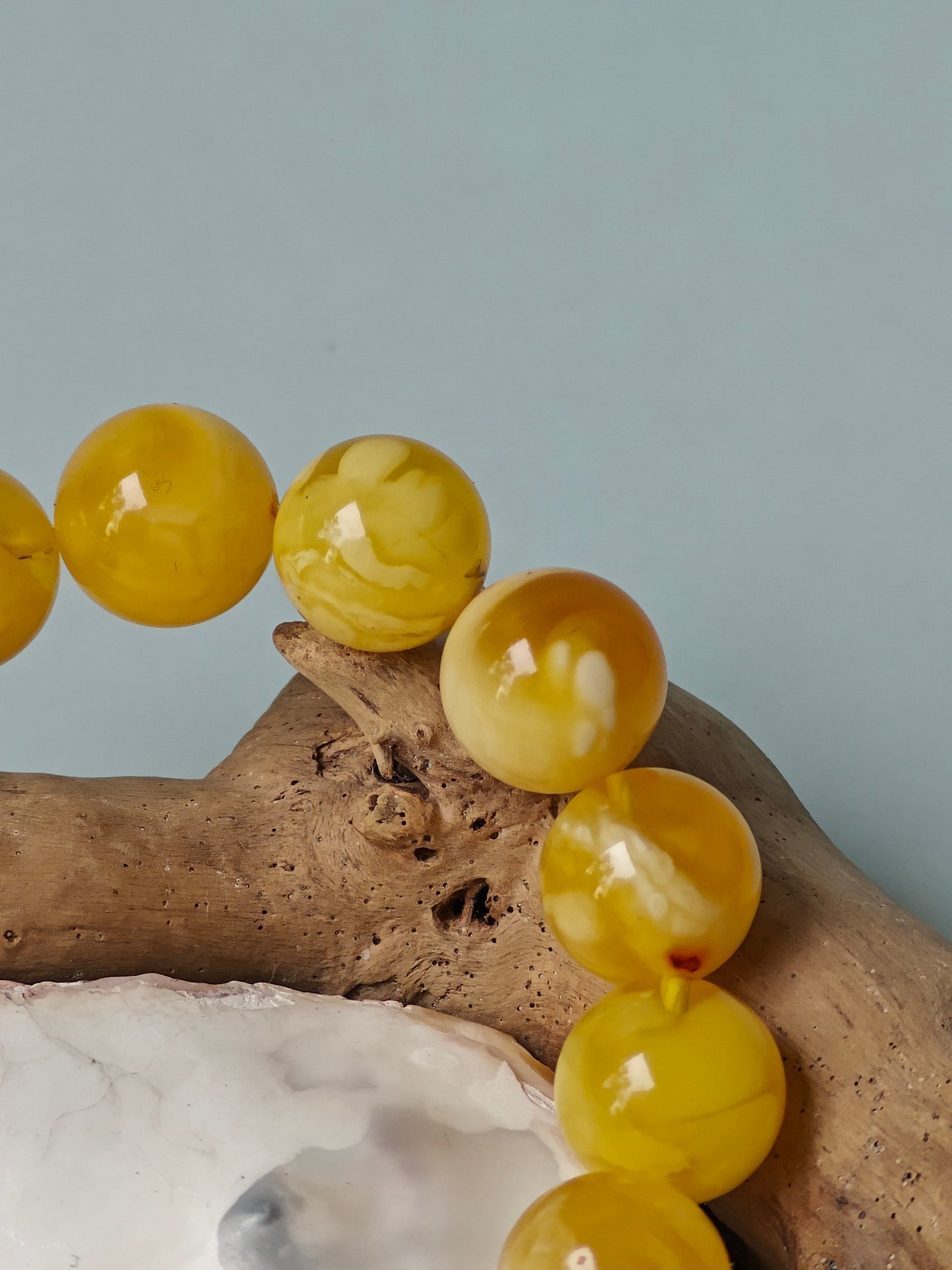 Royal White / Butterscotch Natural Amber Beaded Bracelet with Metal Magnetic Closure