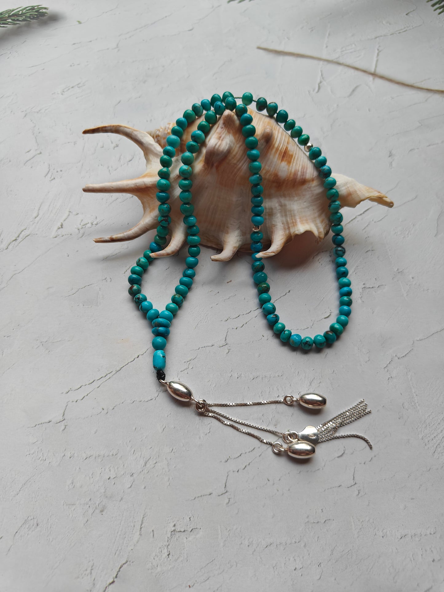 Persian Turquoise Irregular Rosary 99 Beads with Silver Tassel