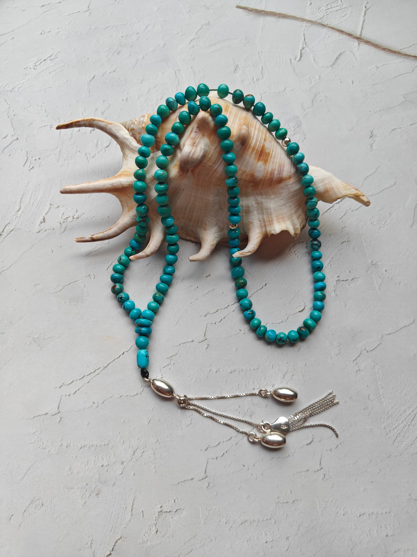 Persian Turquoise Irregular Rosary 99 Beads with Silver Tassel
