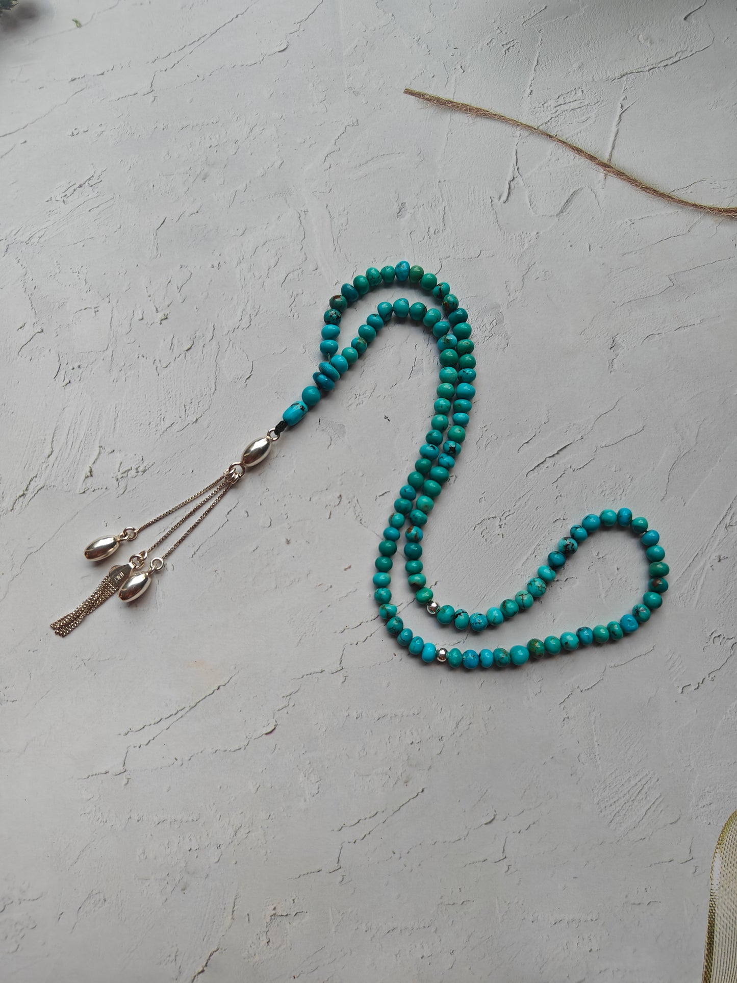 Persian Turquoise Irregular Rosary 99 Beads with Silver Tassel