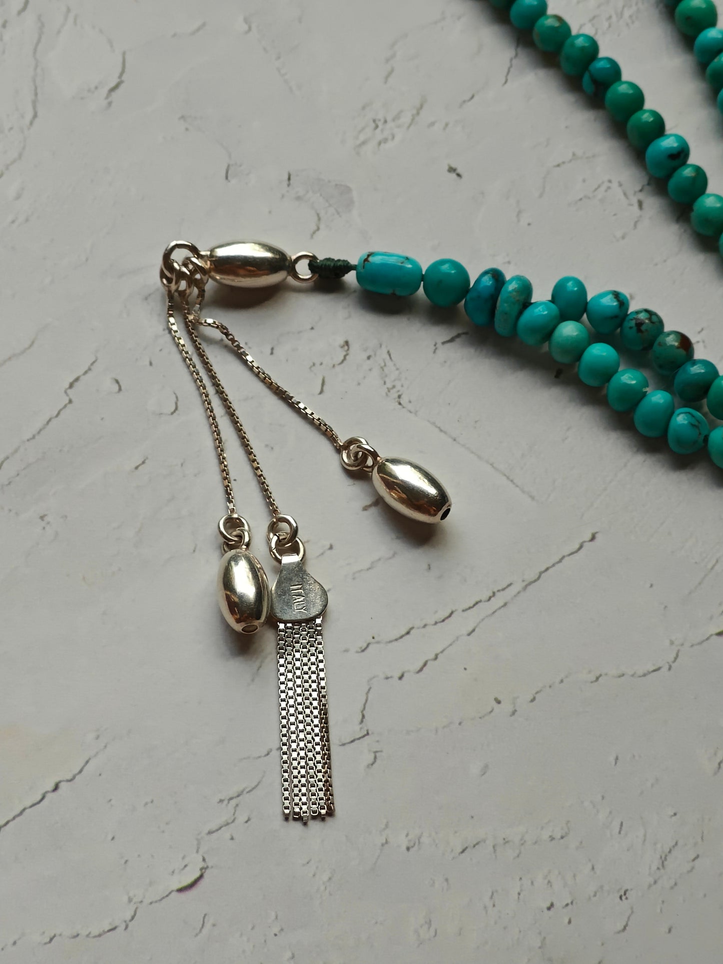 Persian Turquoise Irregular Rosary 99 Beads with Silver Tassel