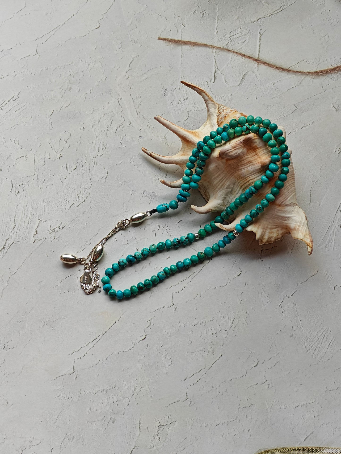 Persian Turquoise Irregular Rosary 99 Beads with Silver Tassel