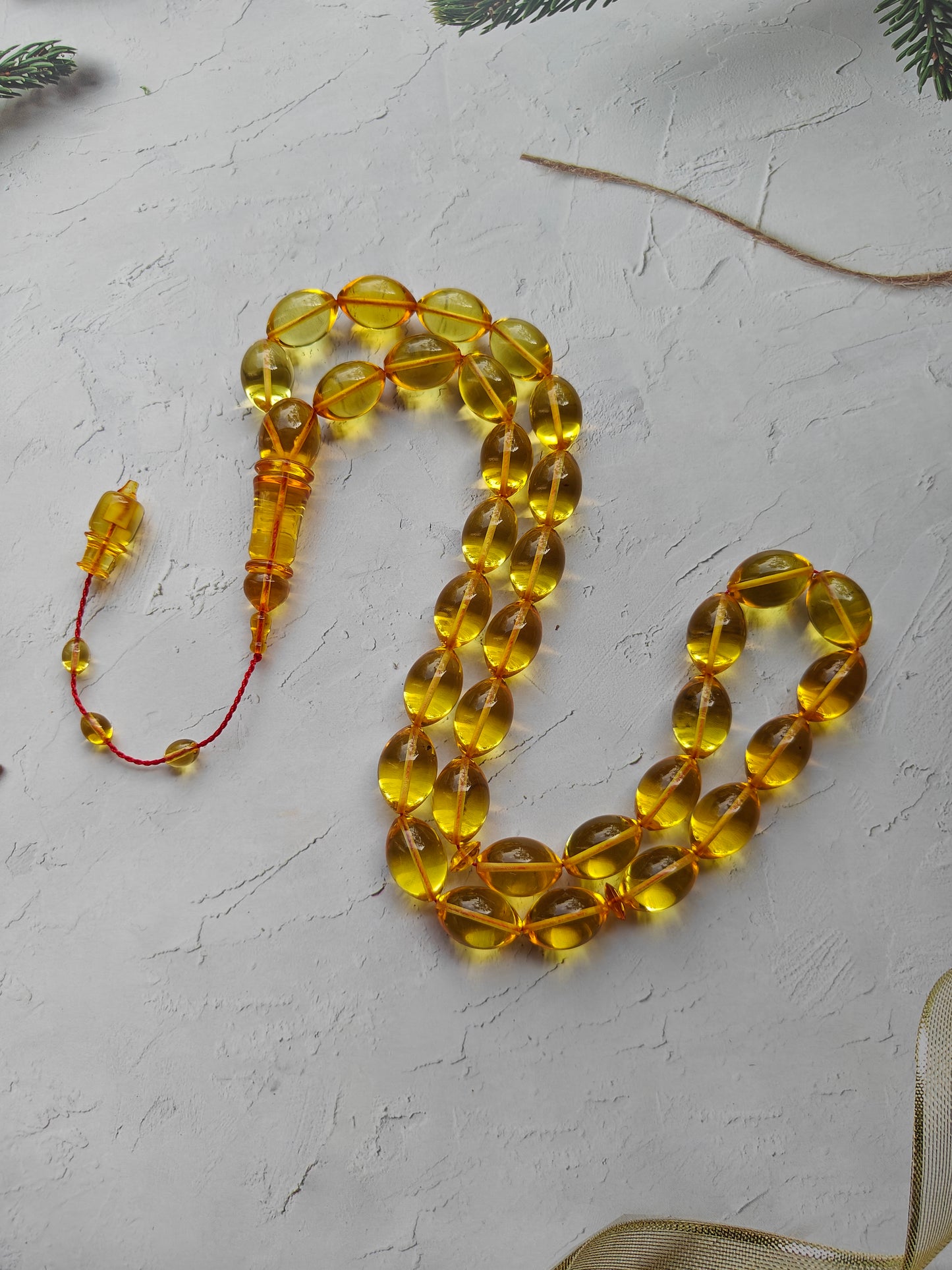 Natural Citron Amber Olive Shape Misbaha 33 Beads