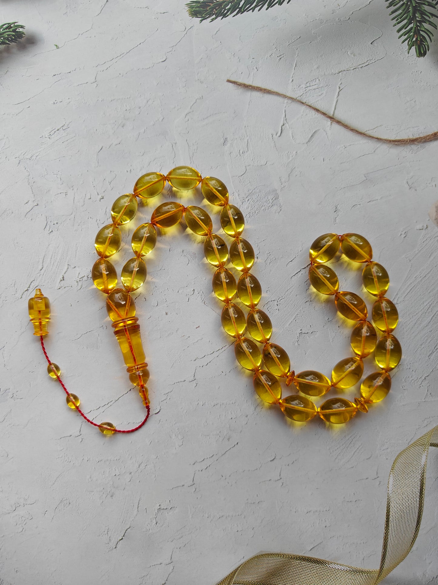Natural Citron Amber Olive Shape Misbaha 33 Beads