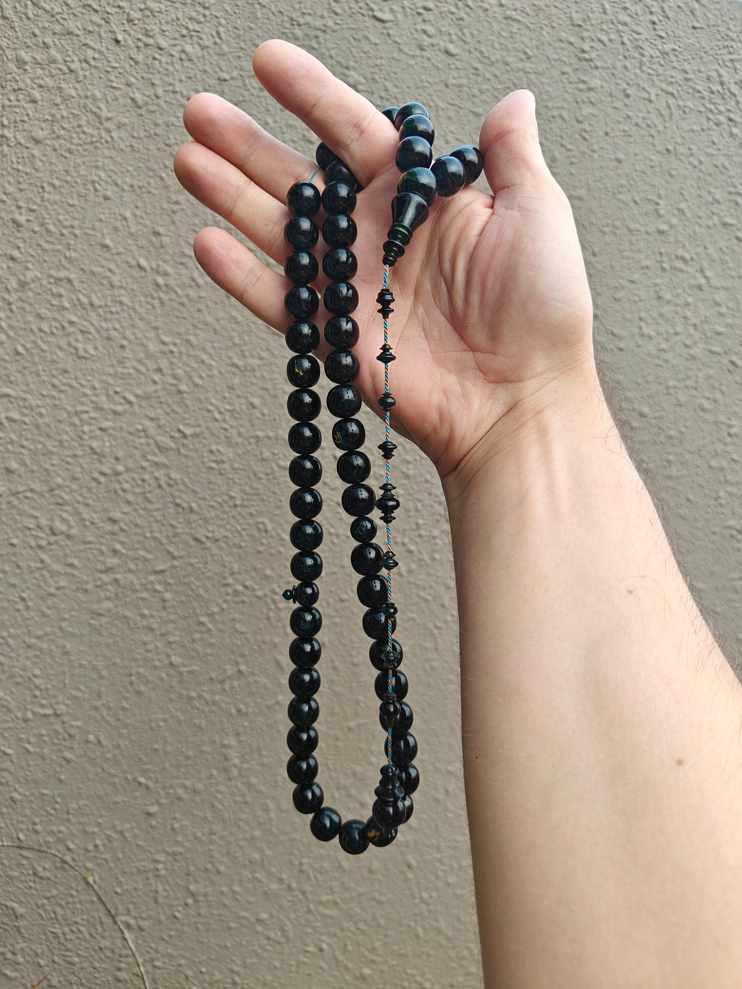 Dark Blue Moon Bakelite Rosary 55 Donut Beads