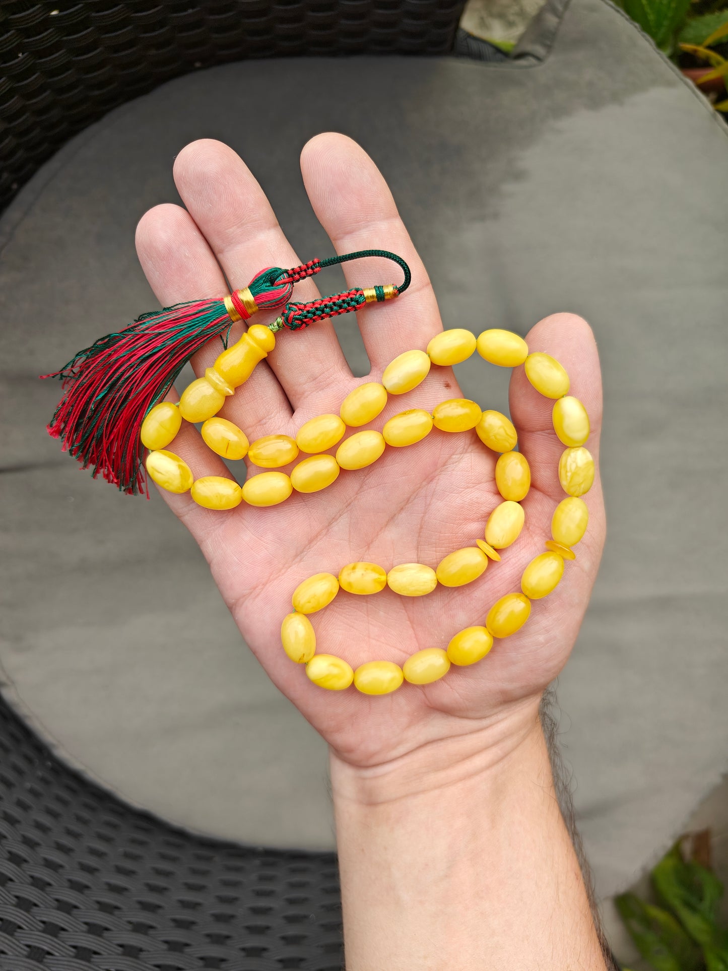 Small Natural Pocket Size Amber Tasbih 33 Beads Olive Shape