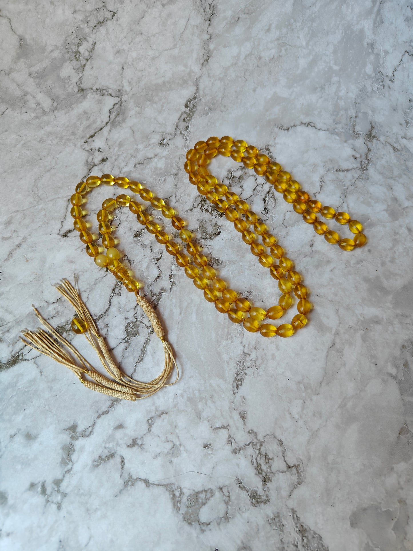 Natural Green Caribbean Amber Tasbih 99 Transparent Olive Shape Beads