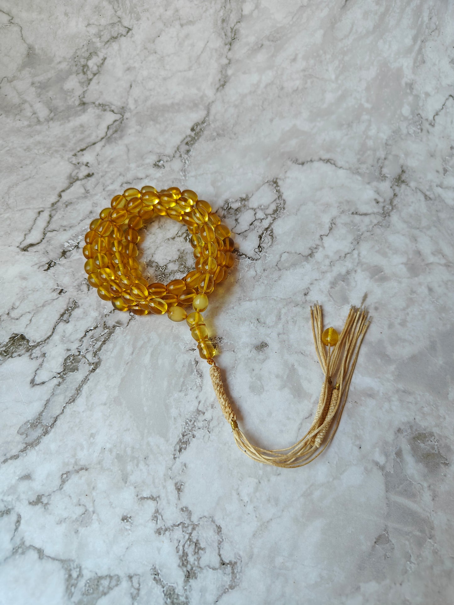 Natural Green Caribbean Amber Tasbih 99 Transparent Olive Shape Beads