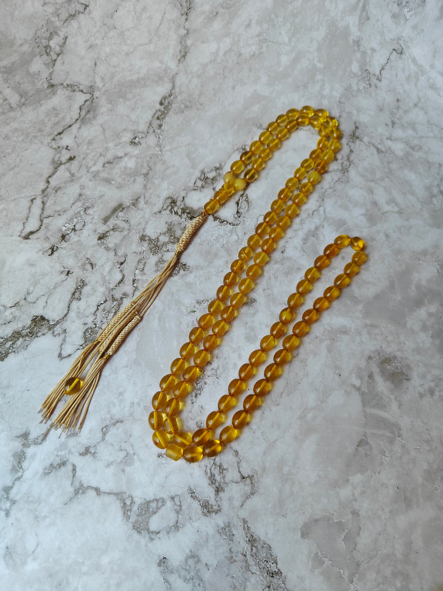 Natural Green Caribbean Amber Tasbih 99 Transparent Olive Shape Beads