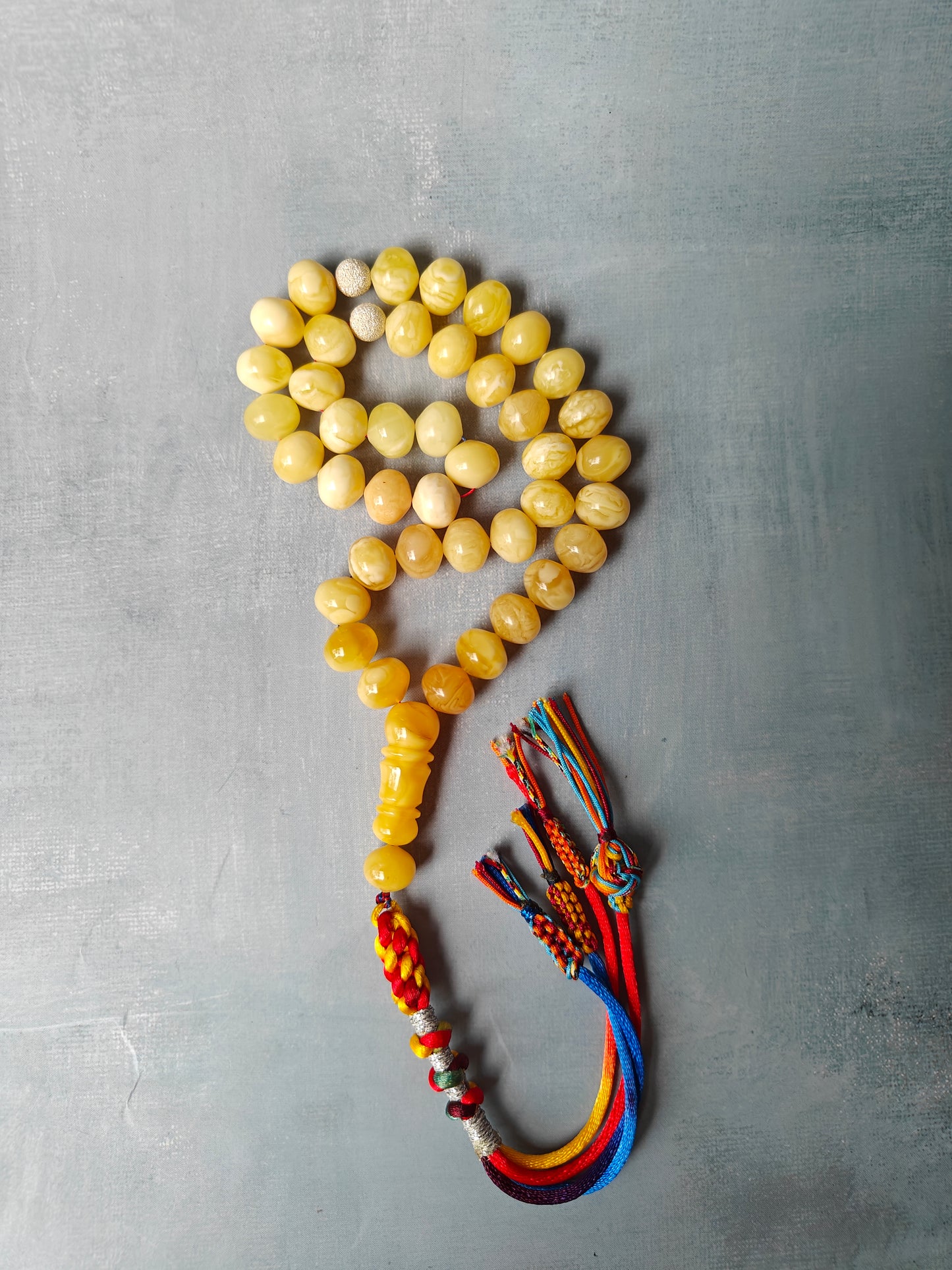 Natural Gradient Butterscotch, Royal White and Tiger Amber Istanbul Shape Misbah 40 Beads