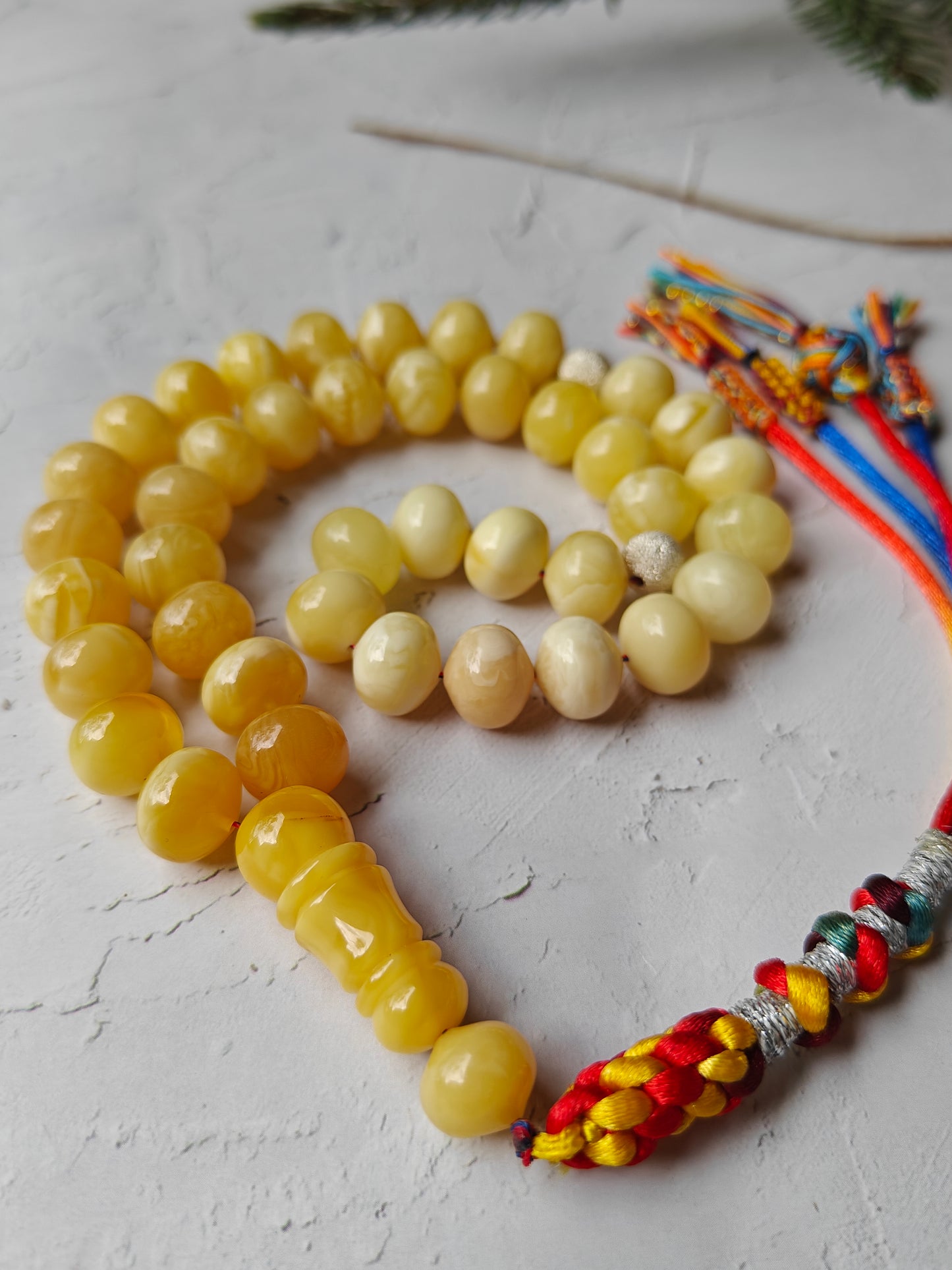 Natural Gradient Butterscotch, Royal White and Tiger Amber Istanbul Shape Misbah 40 Beads