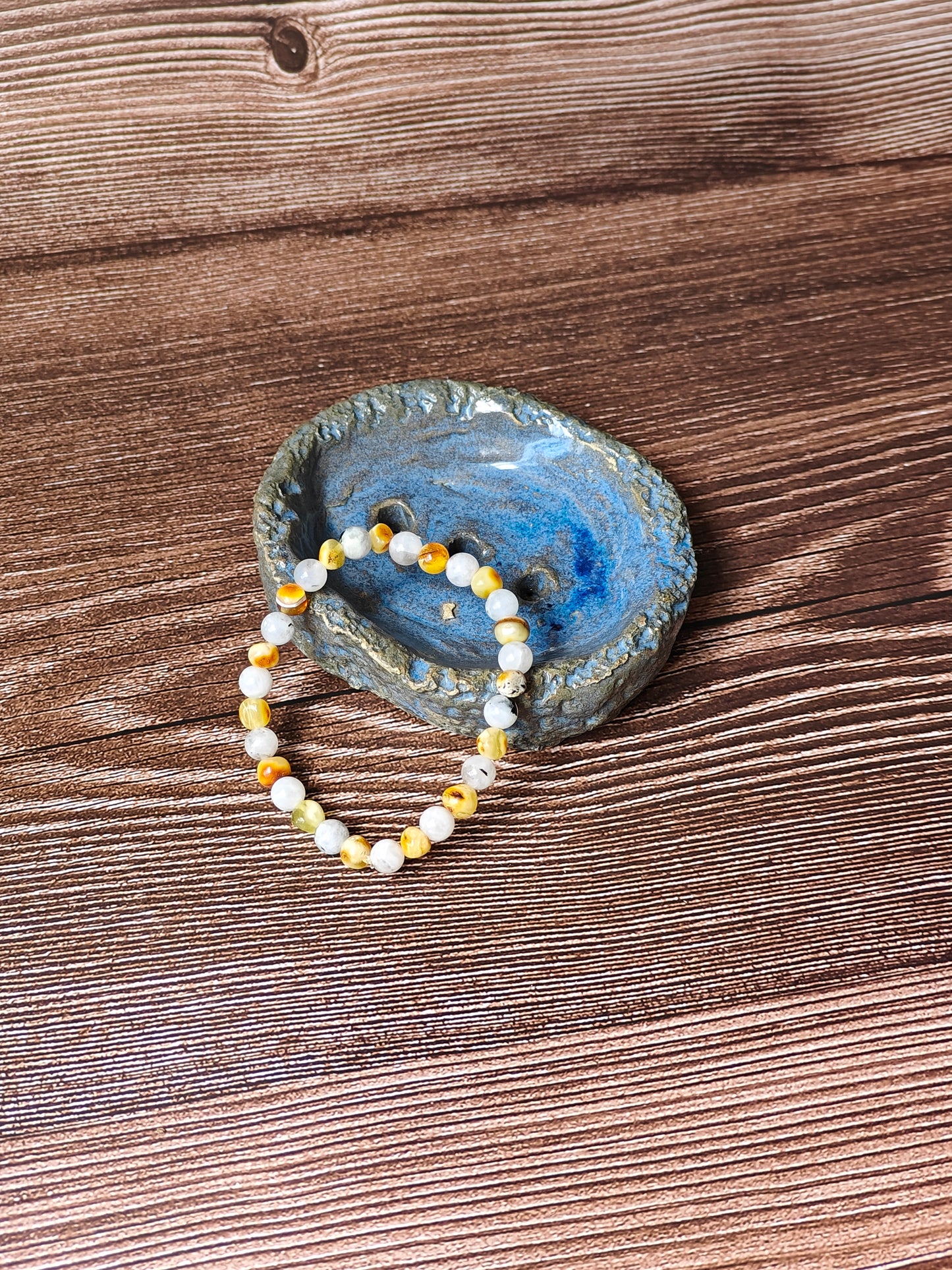 Moonstone and Irregular Multicolor Amber Beaded Bracelet