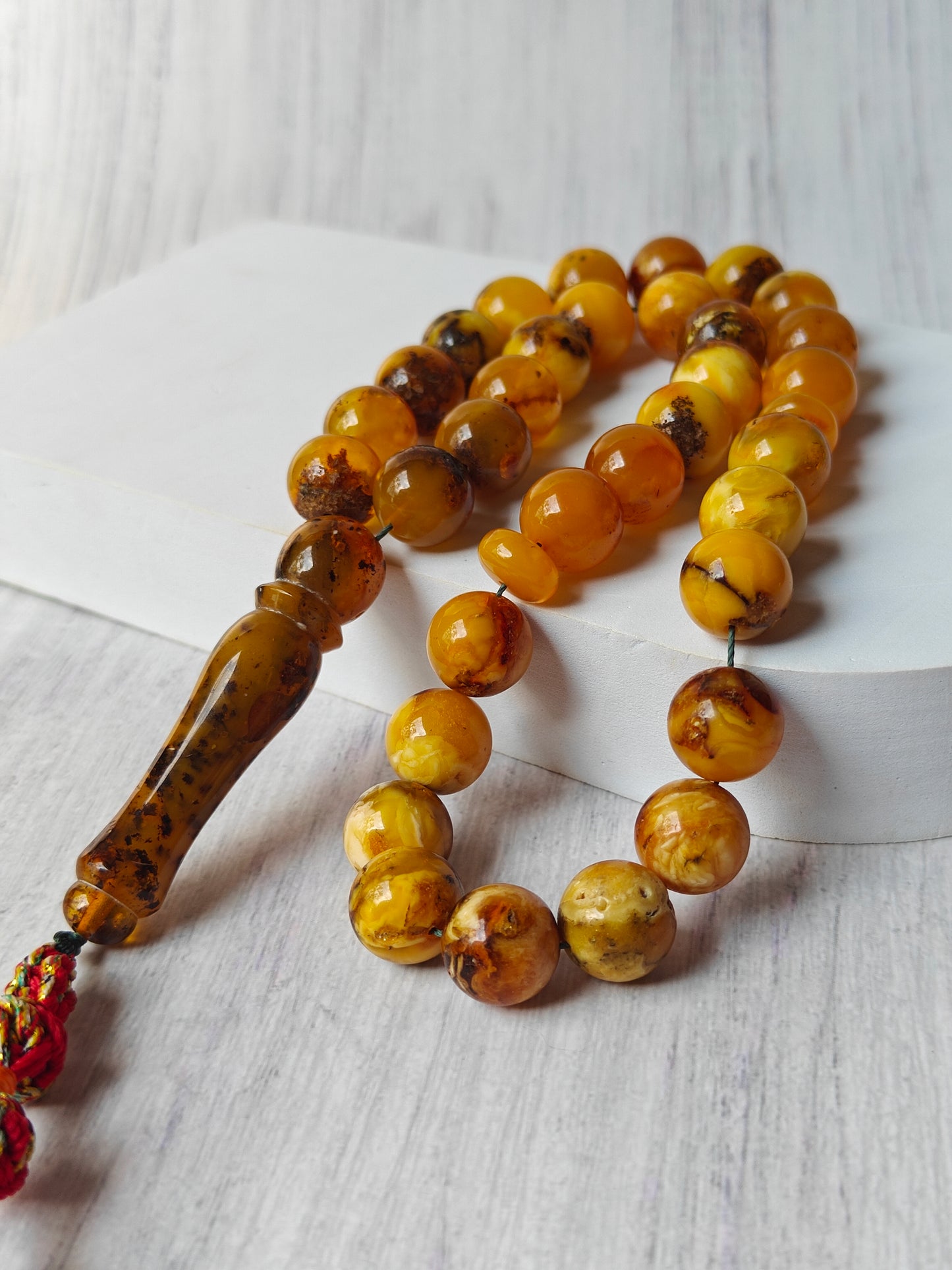 Unique Aged Natural Marble Raw Amber Misbah 33 Beads