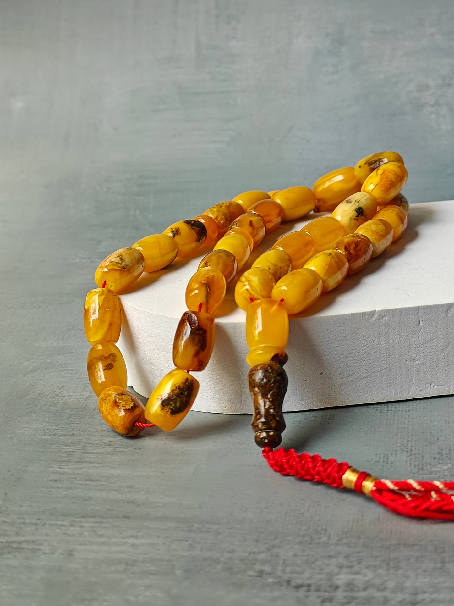 Natural Aged Marble Raw Amber Tasbih 33 Barrel Beads