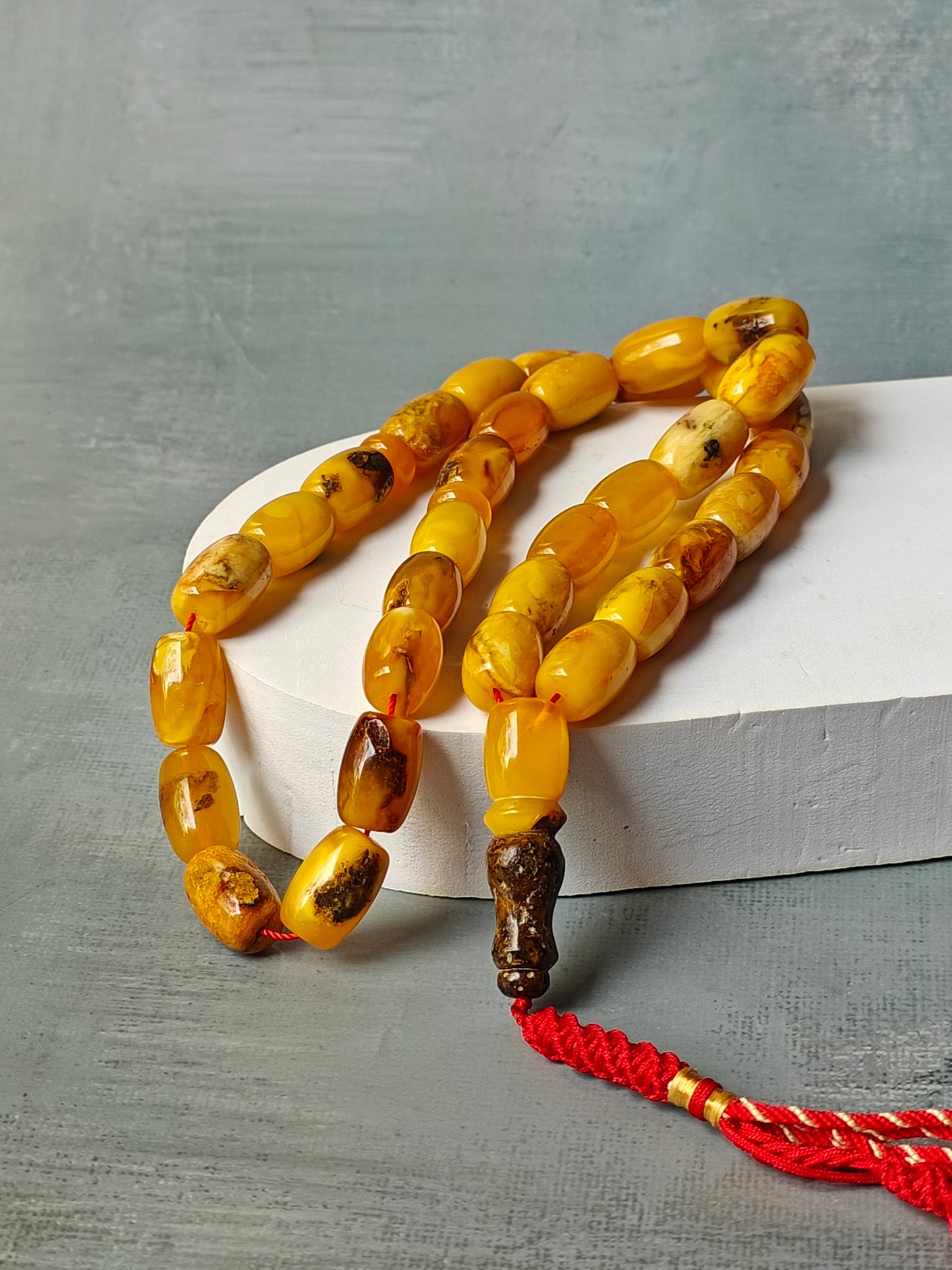 Natural Aged Marble Raw Amber Tasbih 33 Barrel Beads