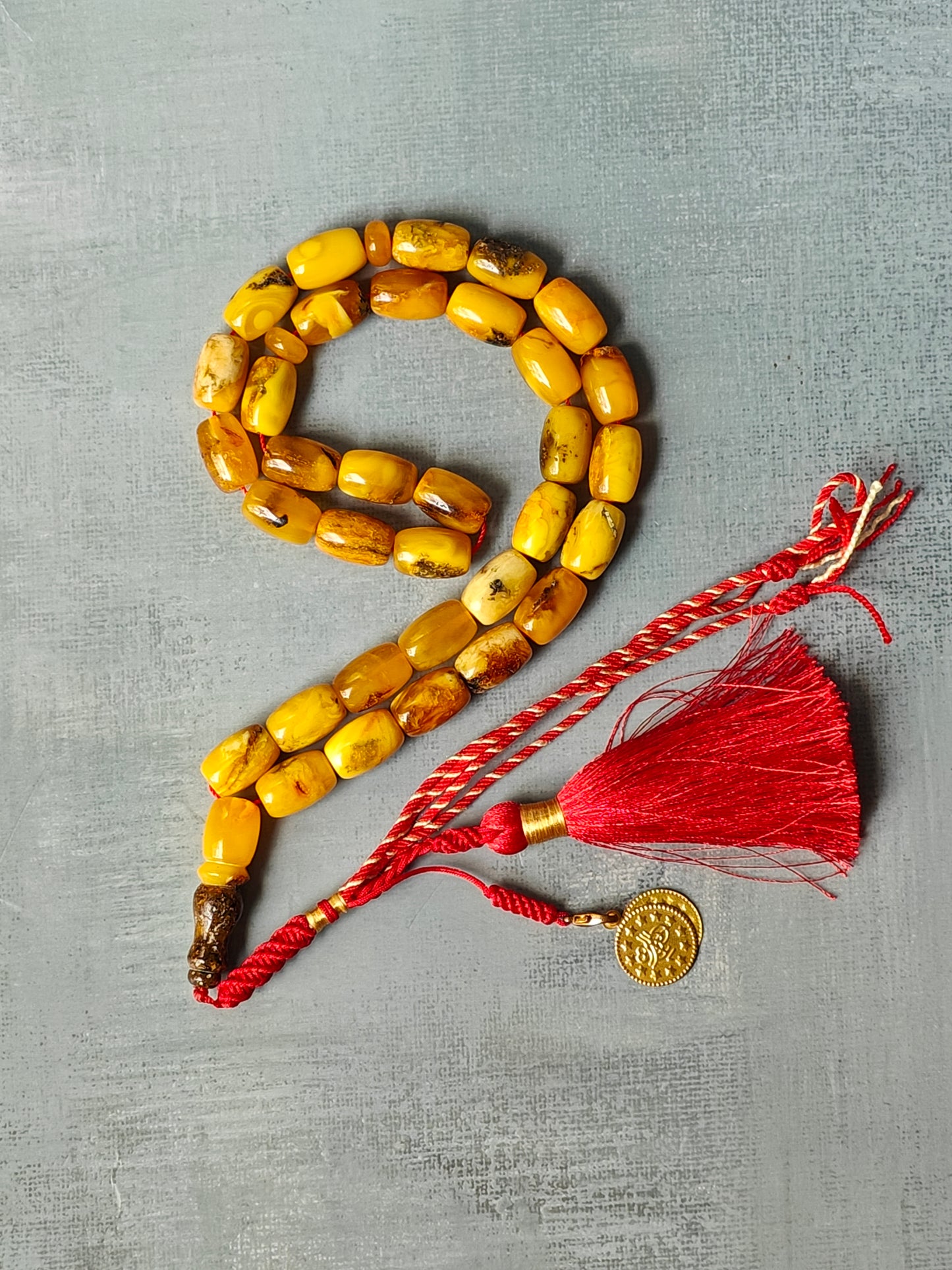 Natural Aged Marble Raw Amber Tasbih 33 Barrel Beads