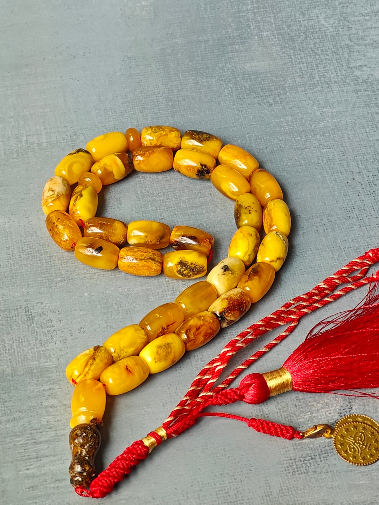 Natural Aged Marble Raw Amber Tasbih 33 Barrel Beads